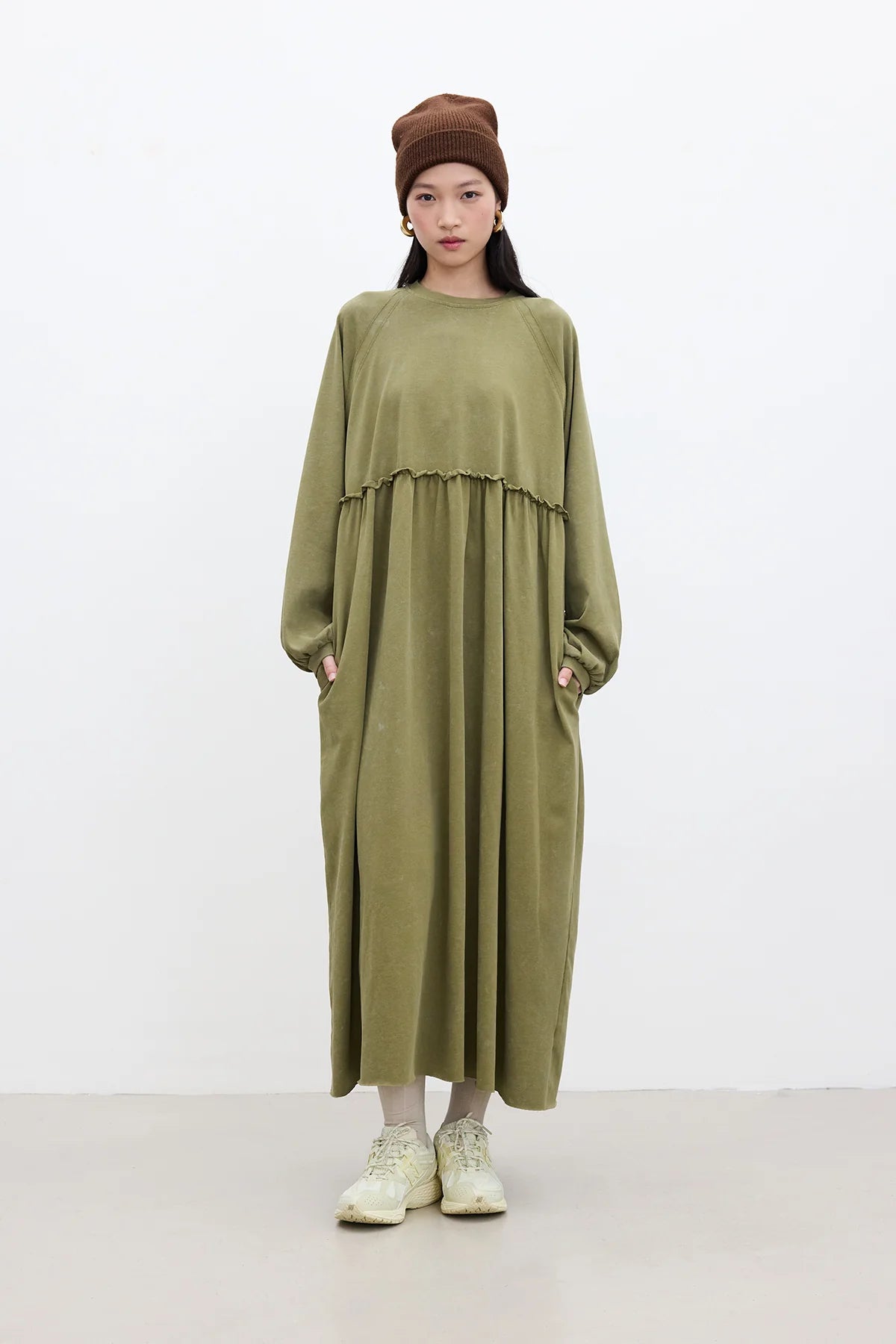 Oversized Ruched Dress Olive Green Oversized Ruched Dress Olive Green