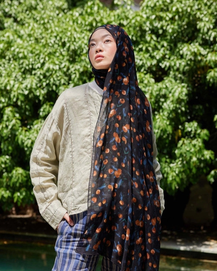 Cherry Viscose Scarf Navy Blue