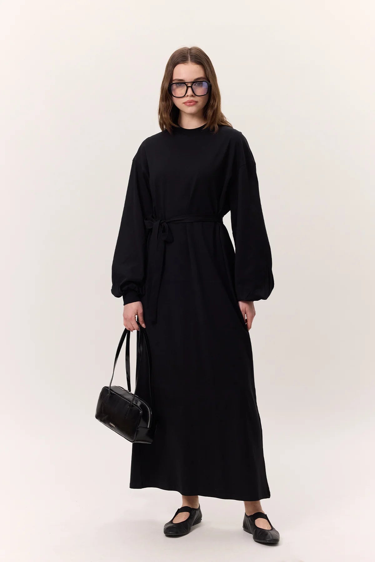 Balloon Sleeve Cotton Dress Black Balloon Sleeve Cotton Dress Black