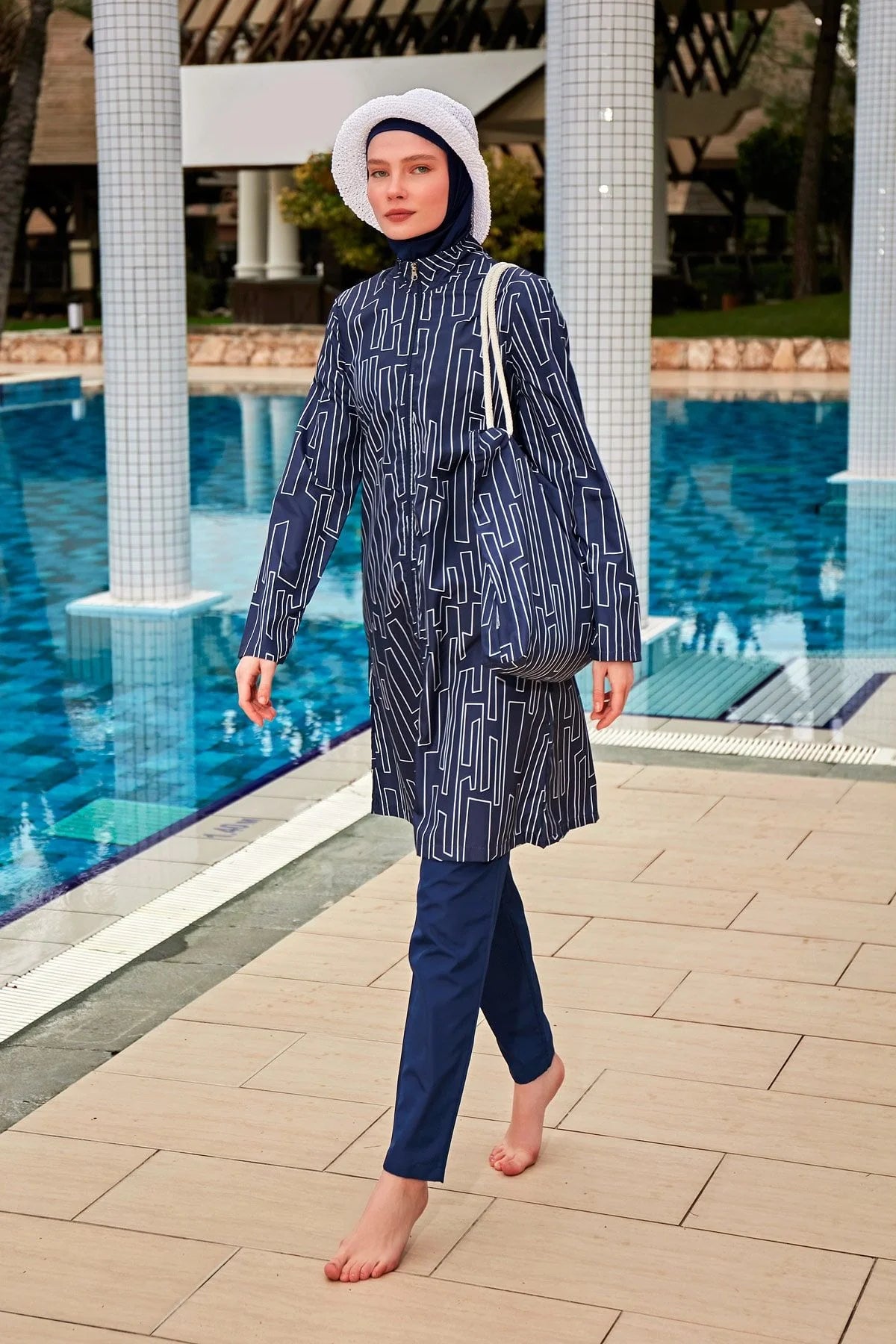 4-Piece Patterned Zipped Burkini Set