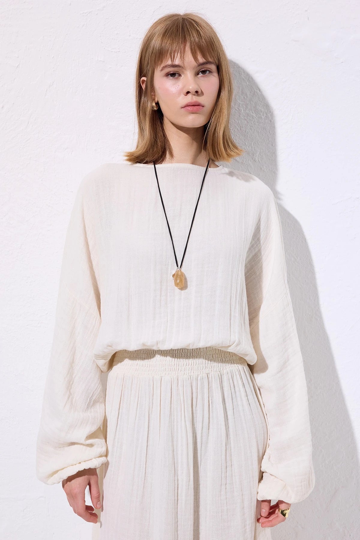 Muslin Gathered Dress Ecru