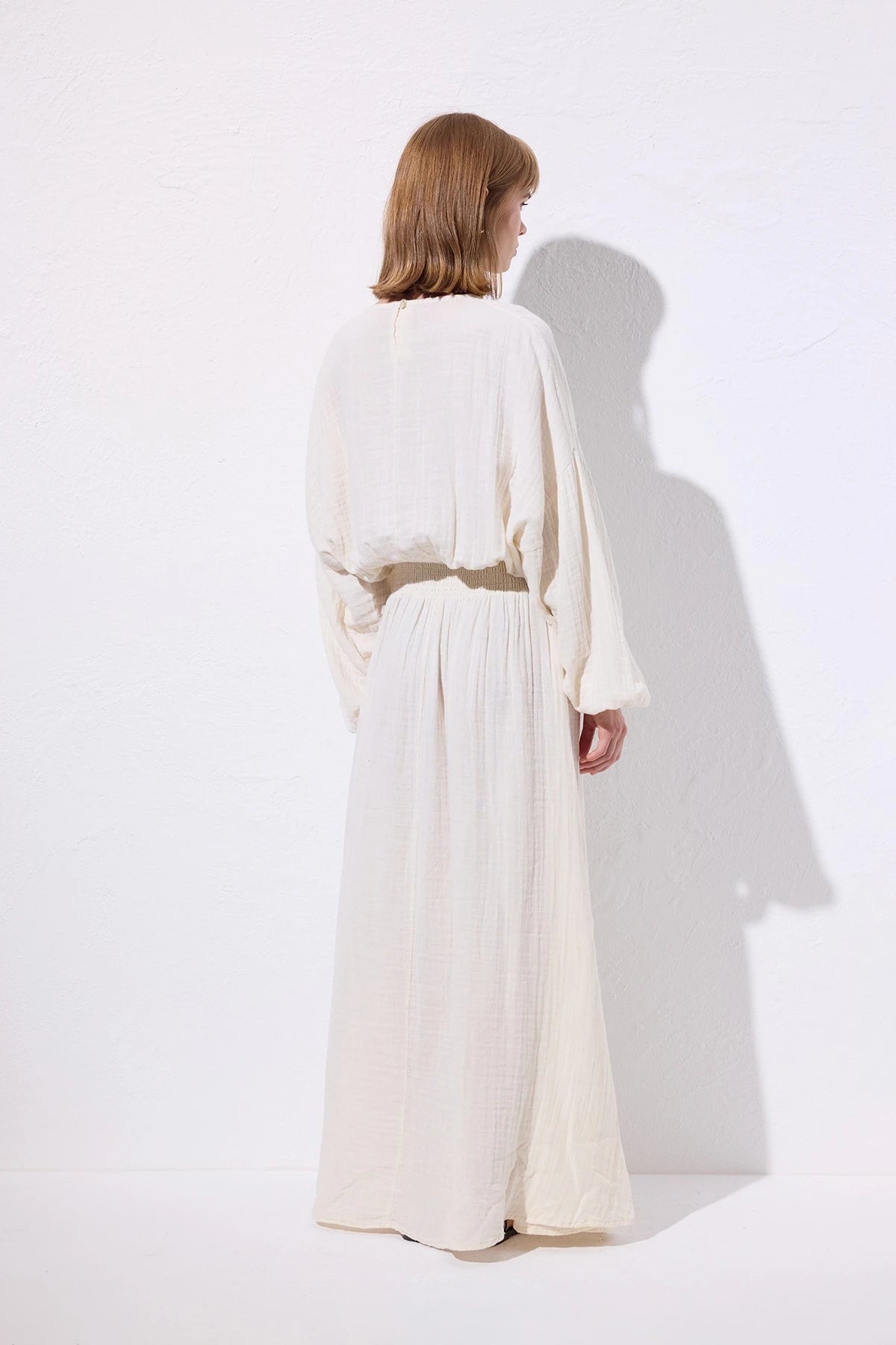 Muslin Gathered Dress Ecru