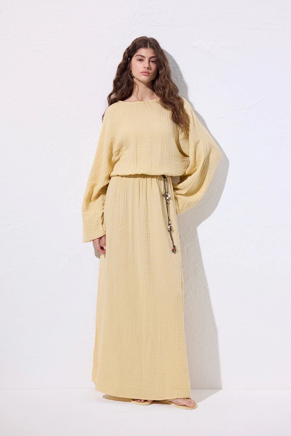 Muslin Gathered Dress Butter Yellow
