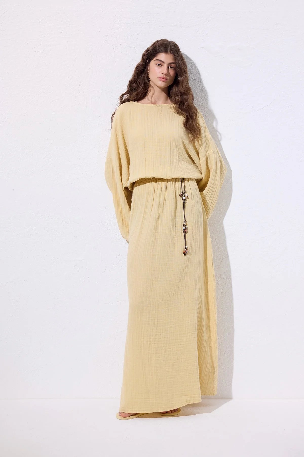 Muslin Gathered Dress Butter Yellow