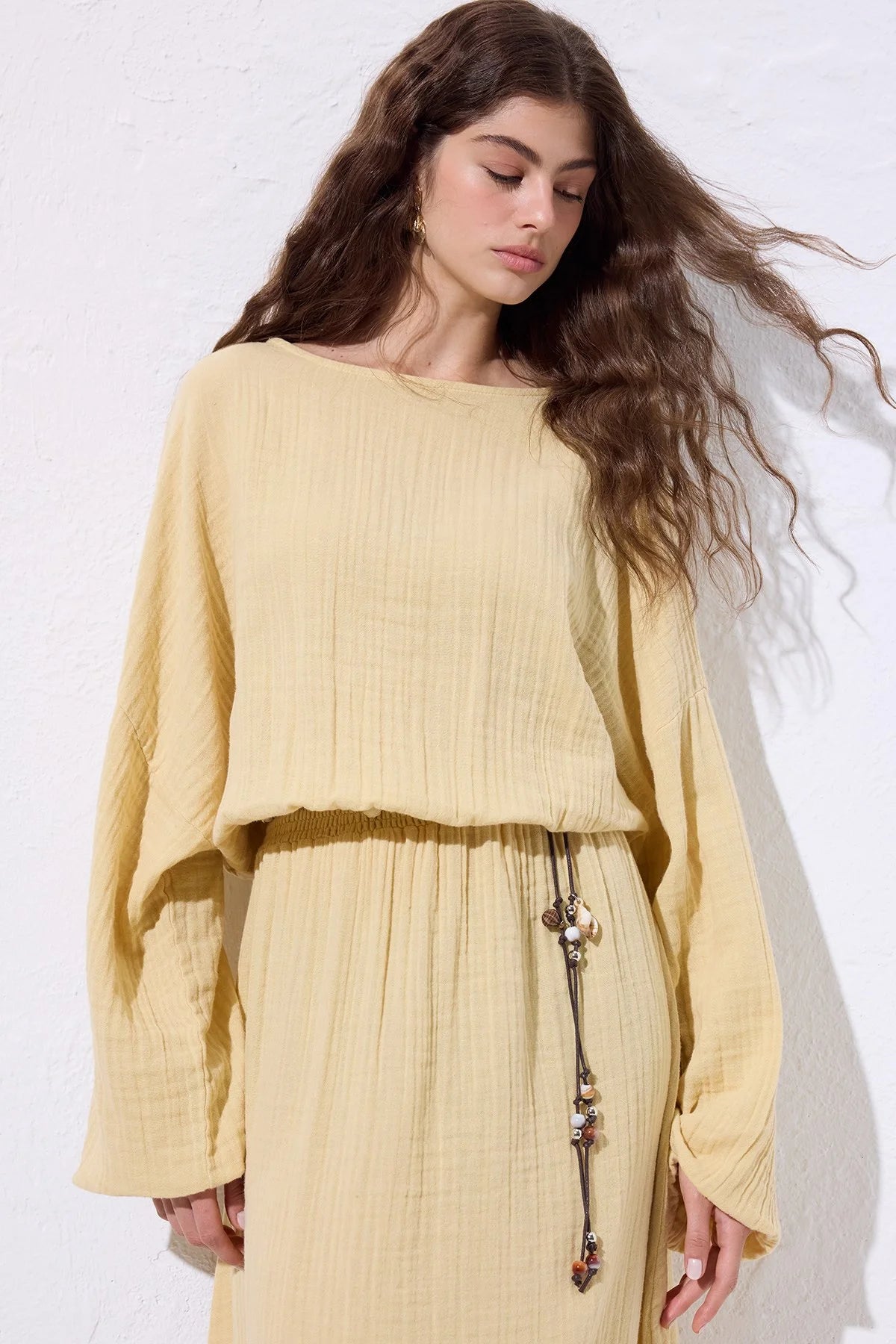 Muslin Gathered Dress Butter Yellow