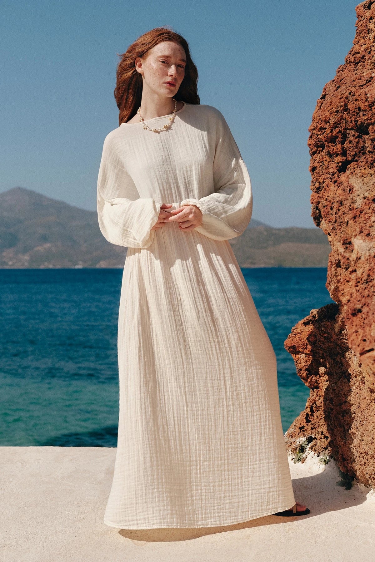 Muslin Gathered Dress Ecru