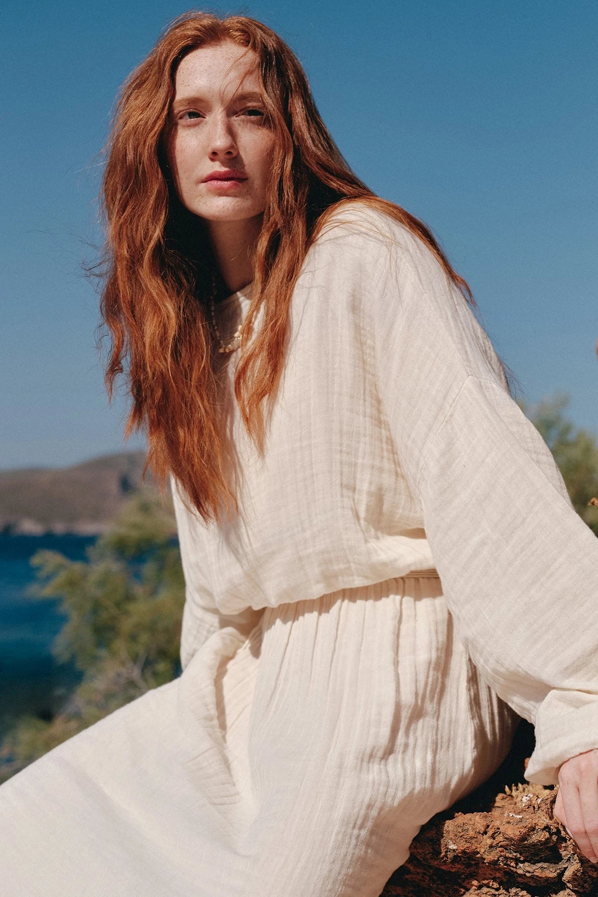 Muslin Gathered Dress Ecru