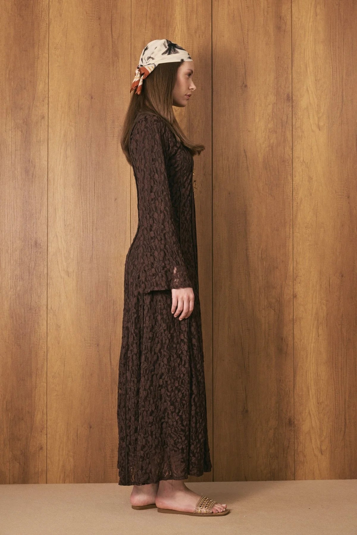 Premium Lace Dress - Brown
