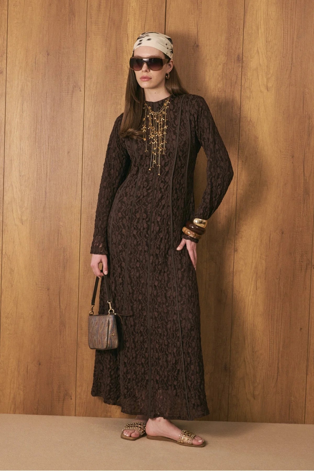 Premium Lace Dress - Brown
