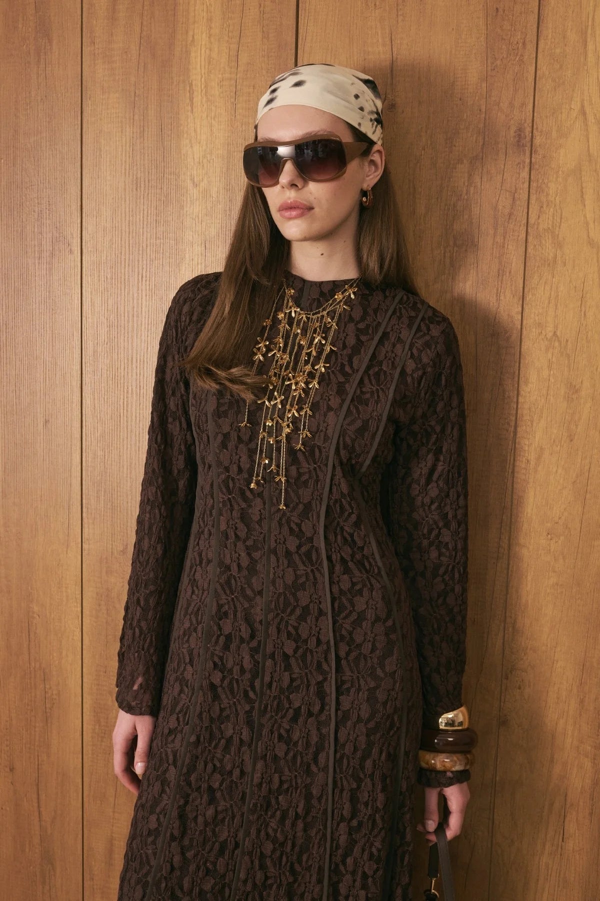 Premium Lace Dress - Brown