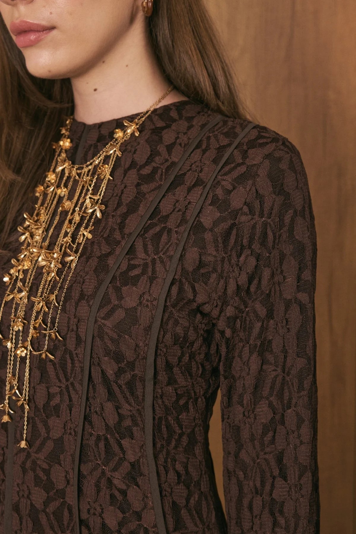 Premium Lace Dress - Brown