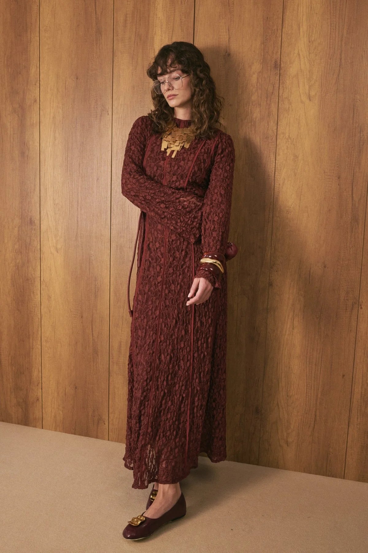 Premium Lace Dress - Burgundy