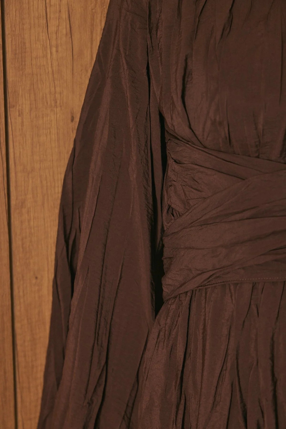 Crinkle Effect Belt Detail Dress - Brown