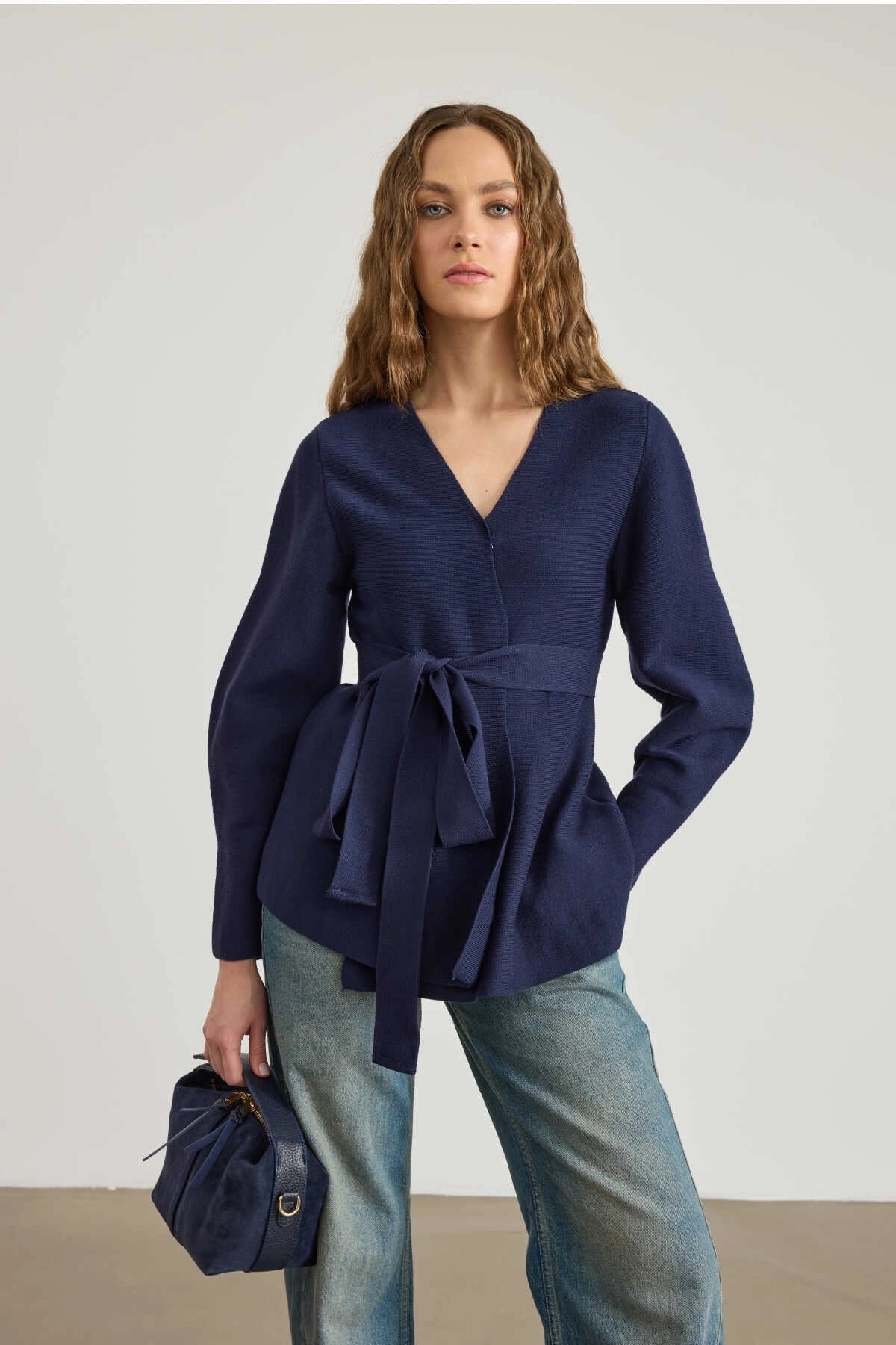 Interlock Knit Cardigan Navy Blue