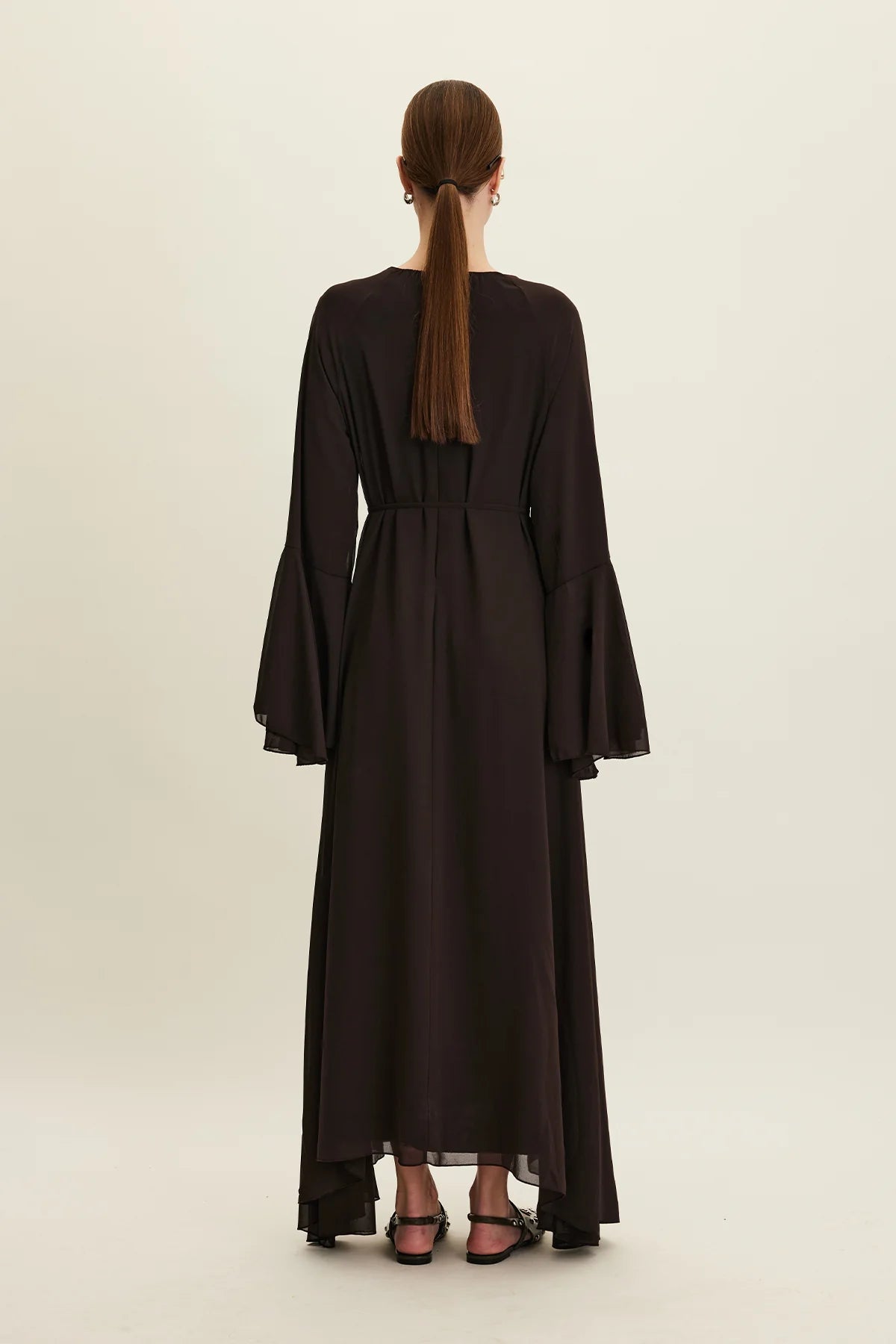 Ruffled Chiffon Dress Brown
