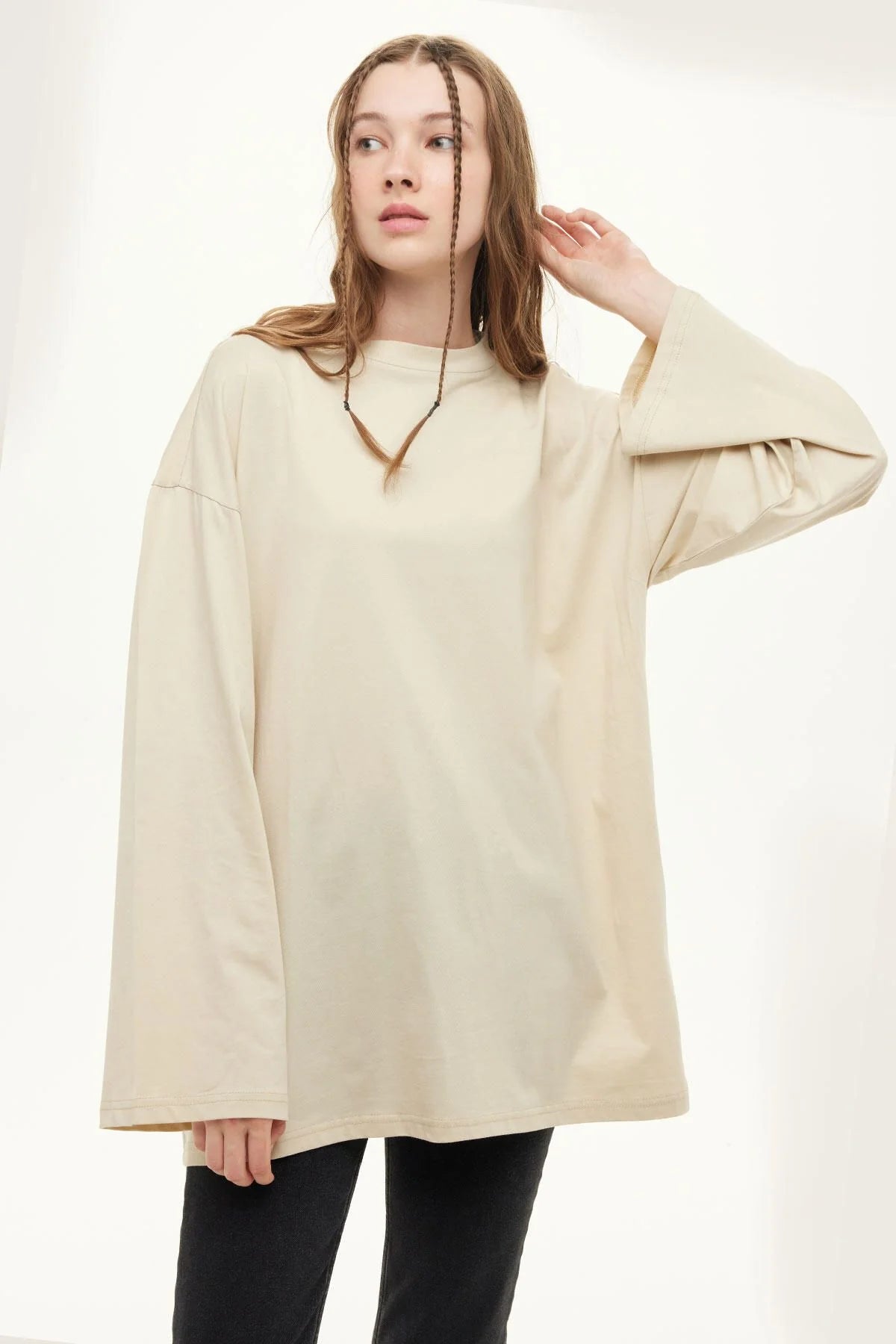 Oversize Long Sleeve Sweatshirt Beige