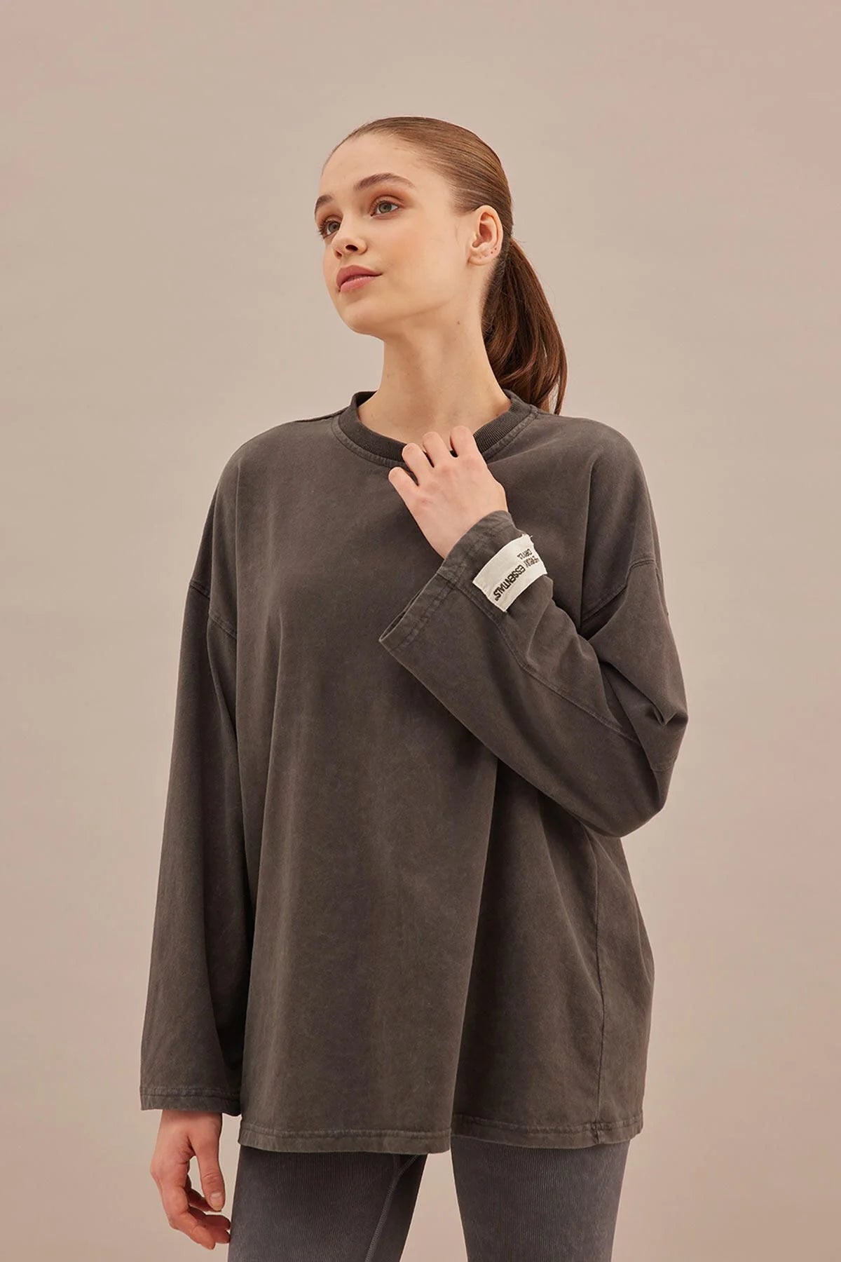 Faded Effect Oversize Sweatshirt Anthracite