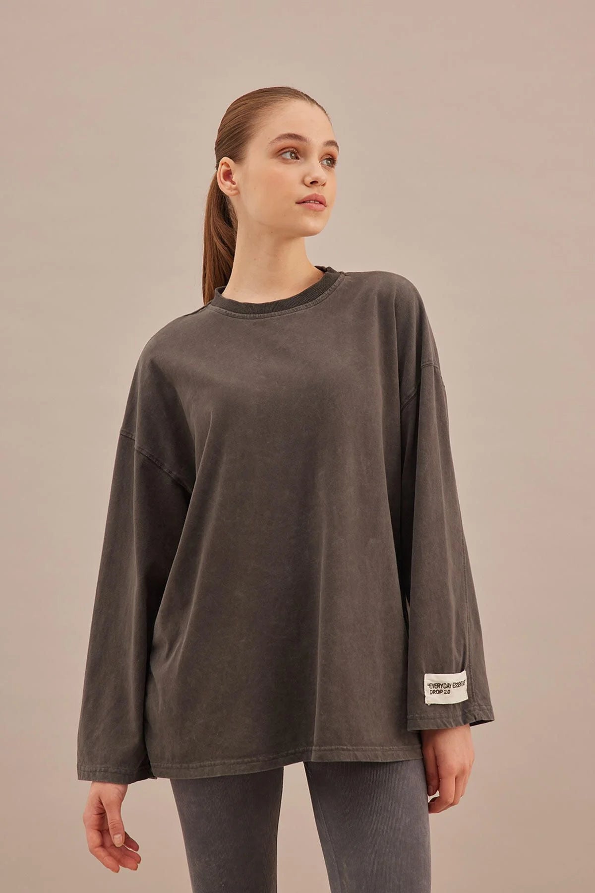 Faded Effect Oversize Sweatshirt Anthracite