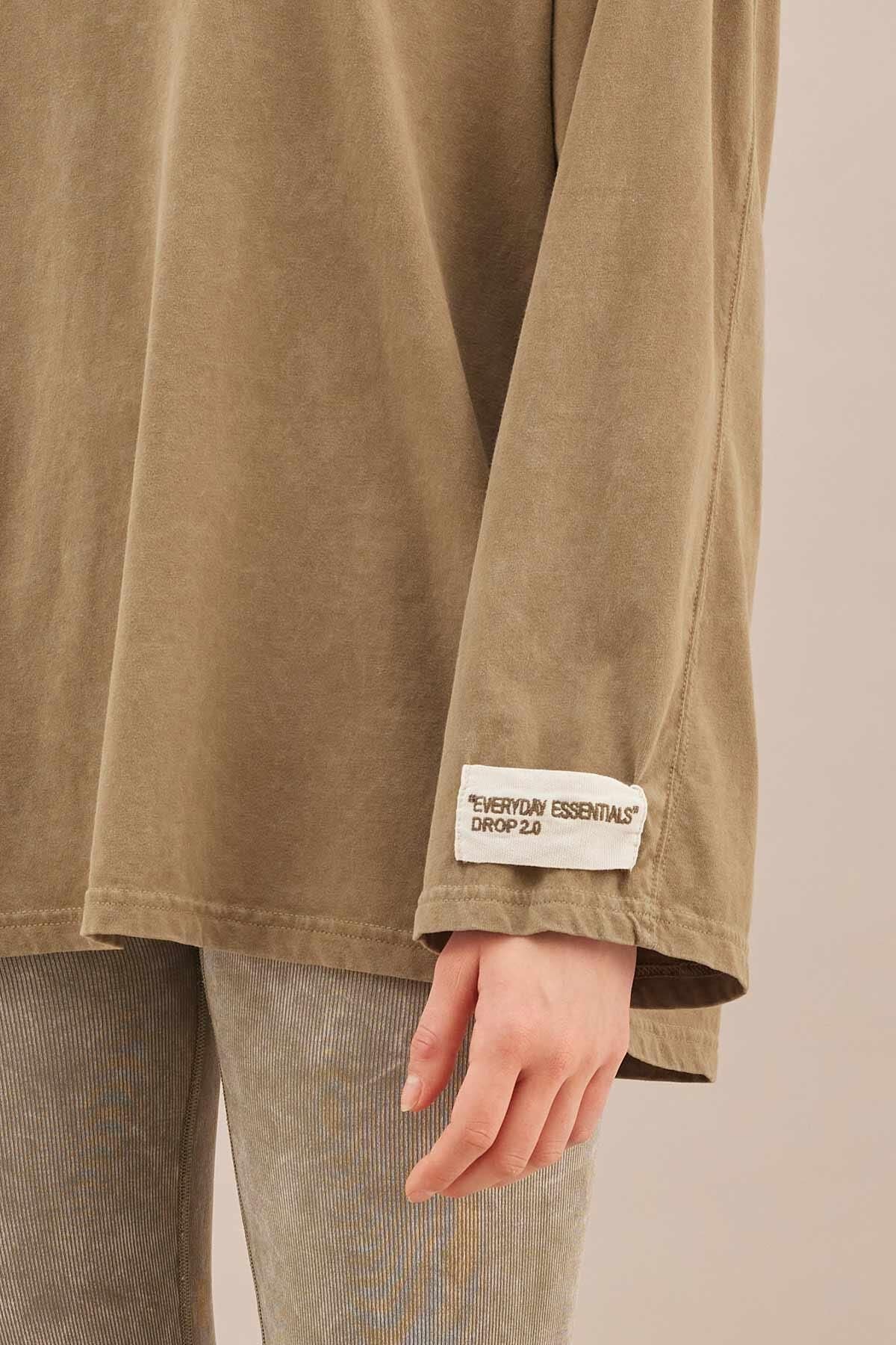 Faded Effect Oversize Sweatshirt Khaki