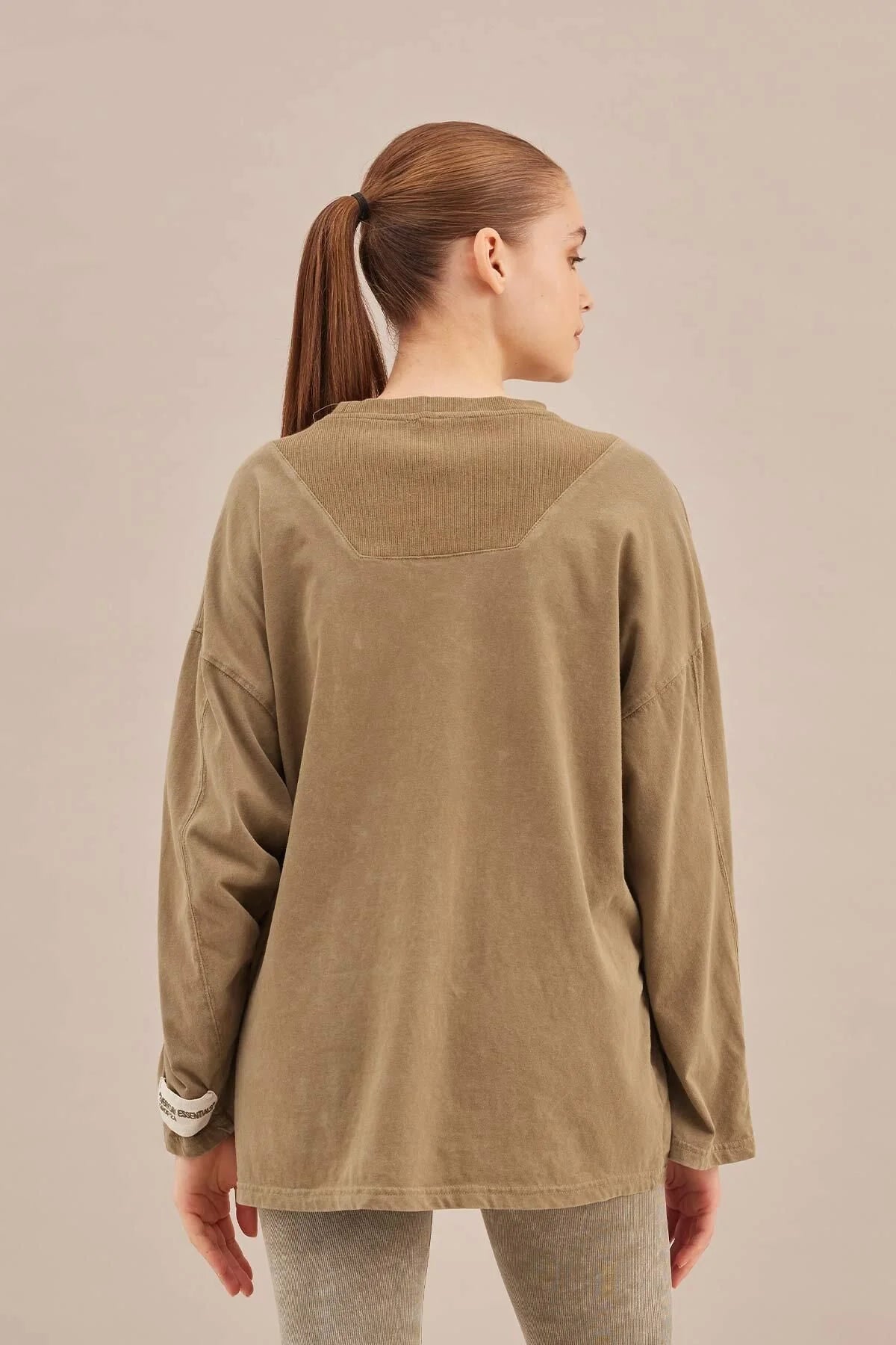 Faded Effect Oversize Sweatshirt Khaki