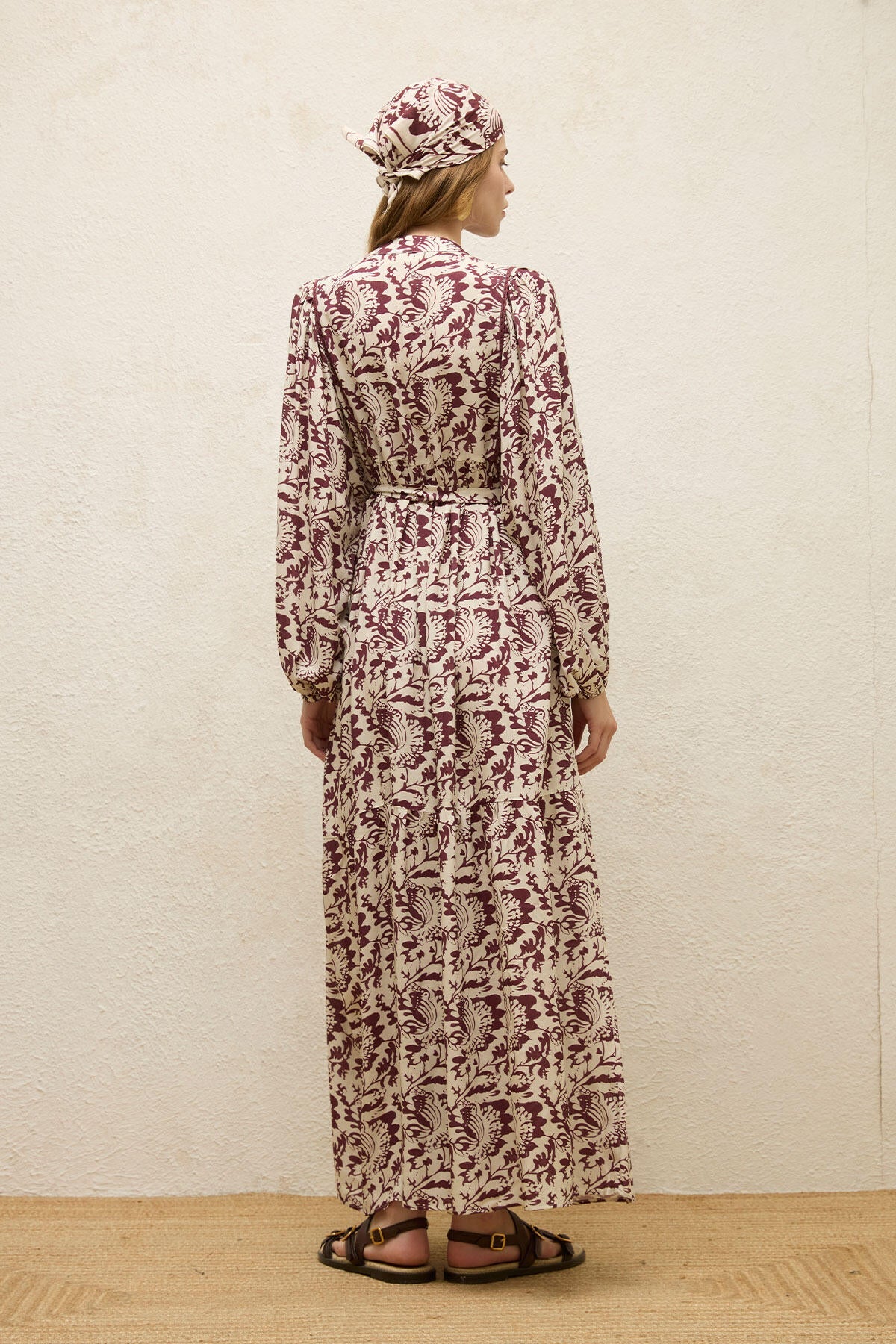 Viscose Balloon Sleeve Dress Burgundy
