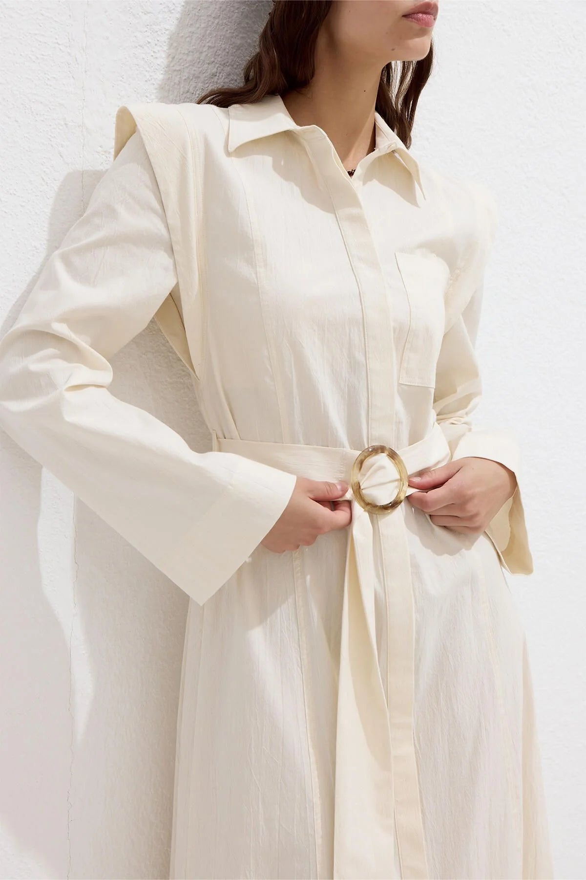 Belted Long Sleeve Dress Natural