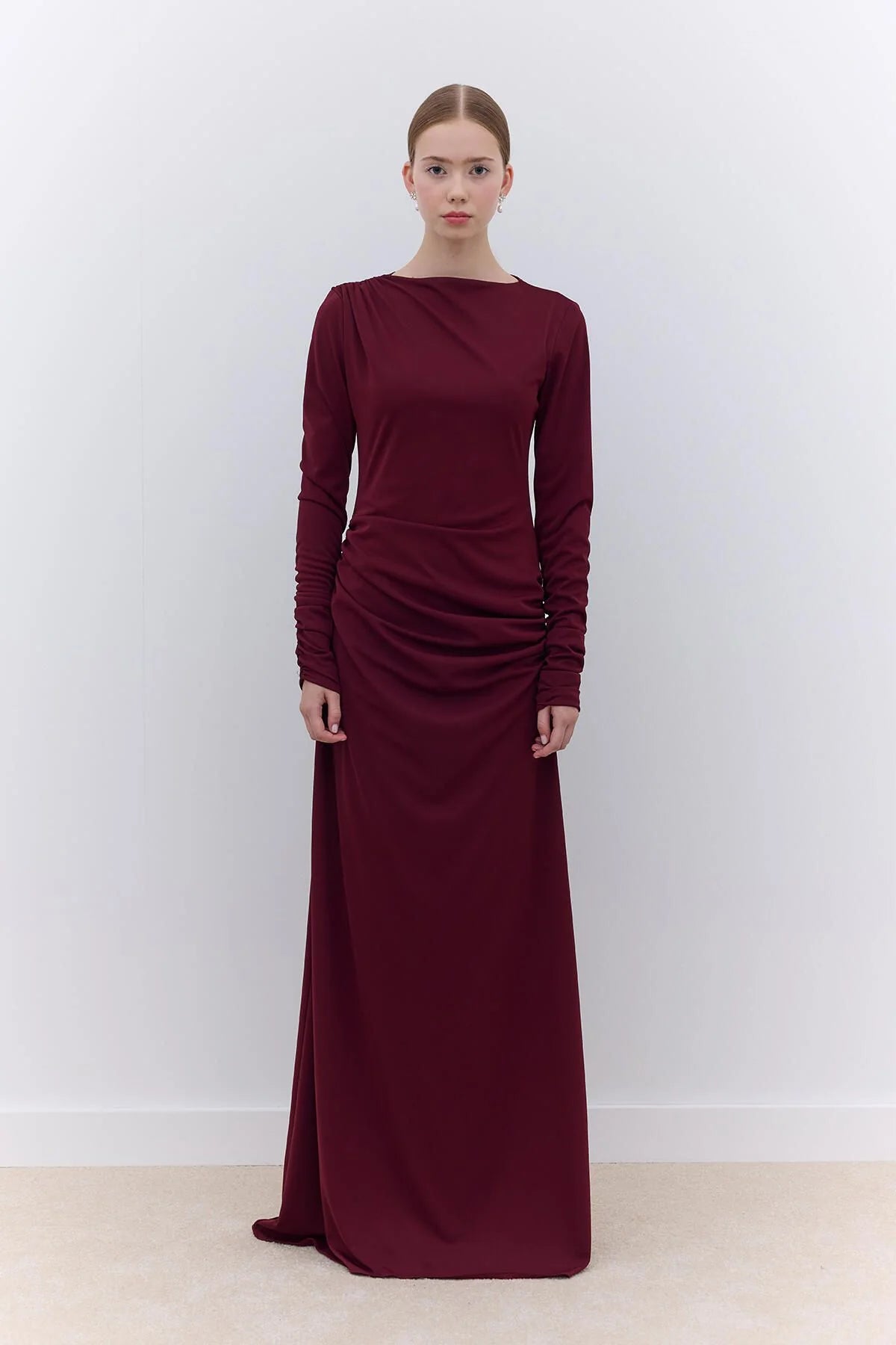 Hailey Draped Evening Dress Burgundy