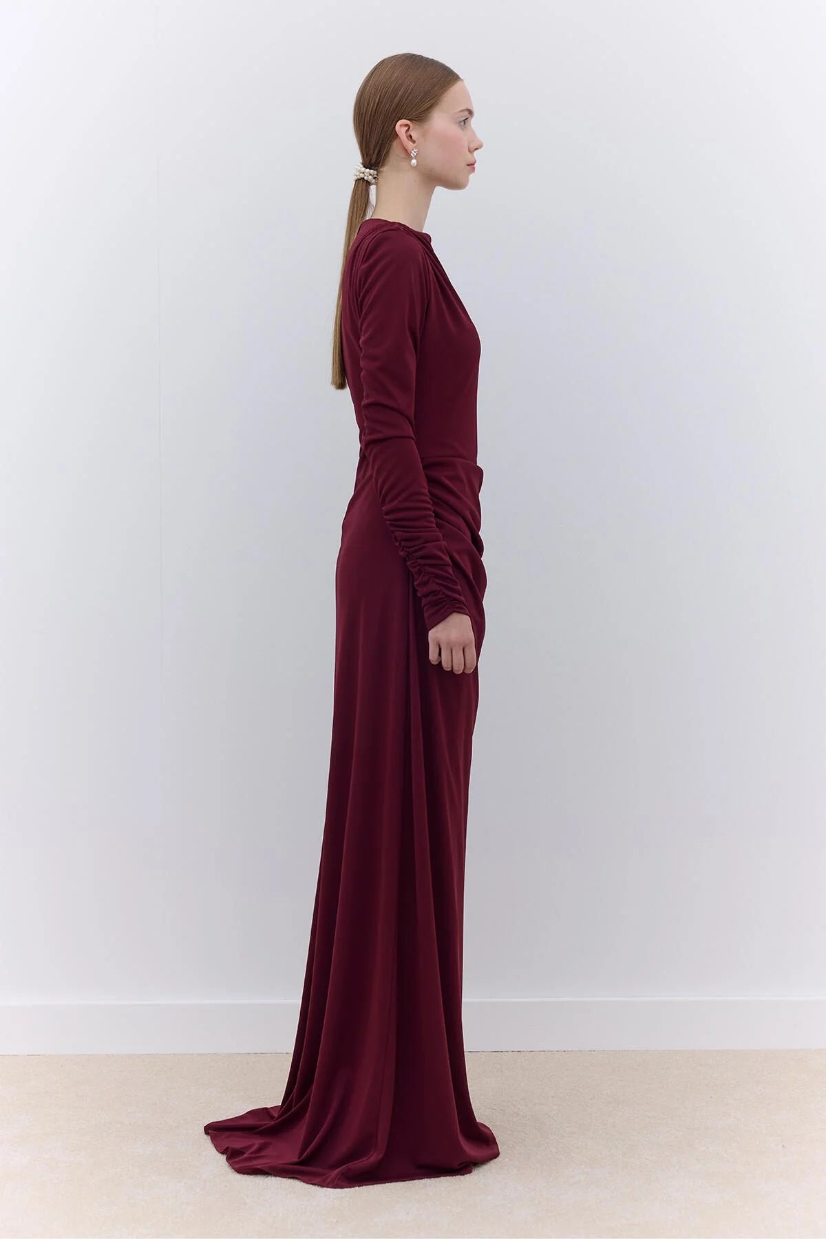 Hailey Draped Evening Dress Burgundy