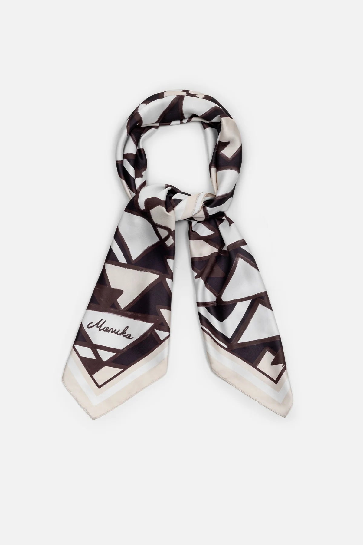 Patterned Satin Neck Scarf Milano Brown