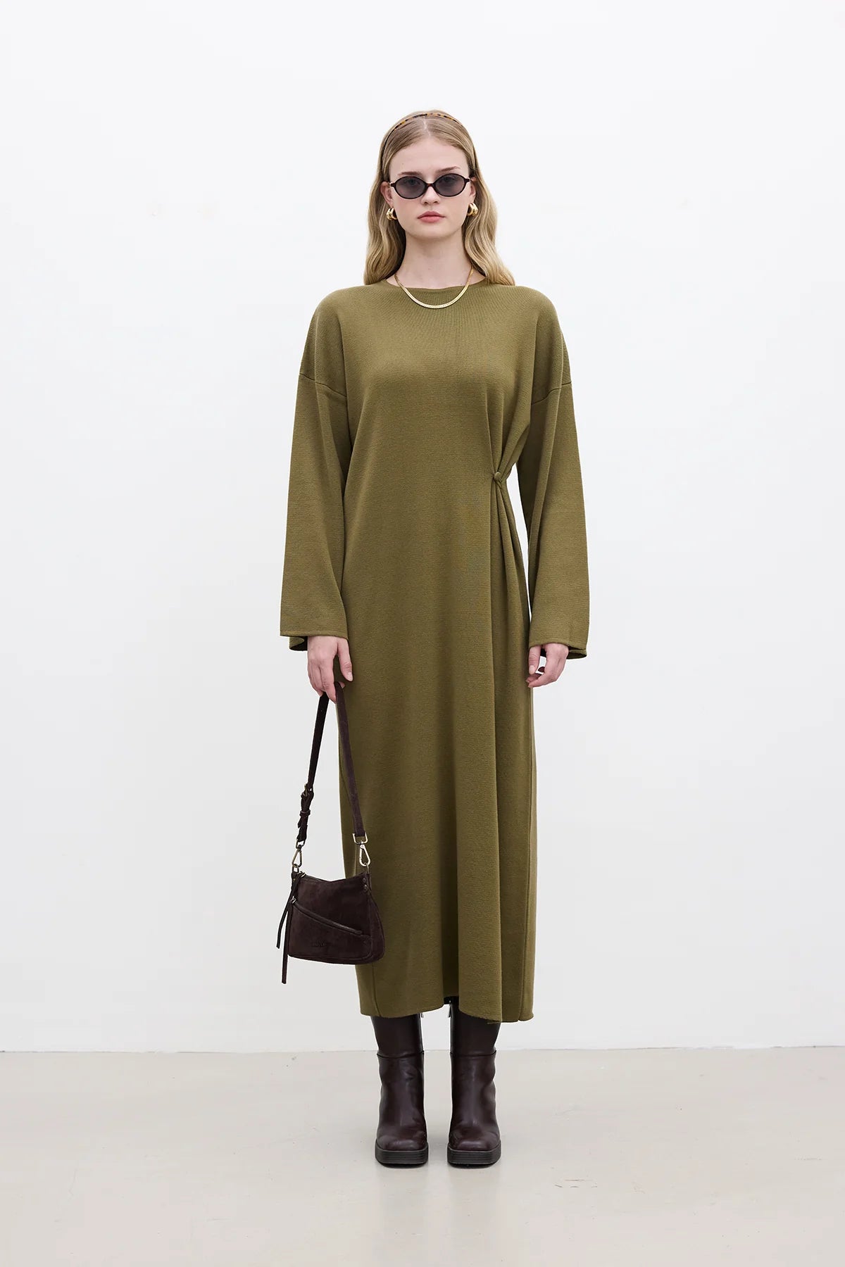 Tie Knit Dress Olive Green