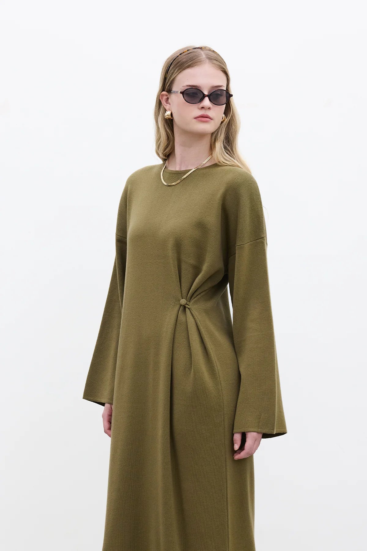 Tie Knit Dress Olive Green
