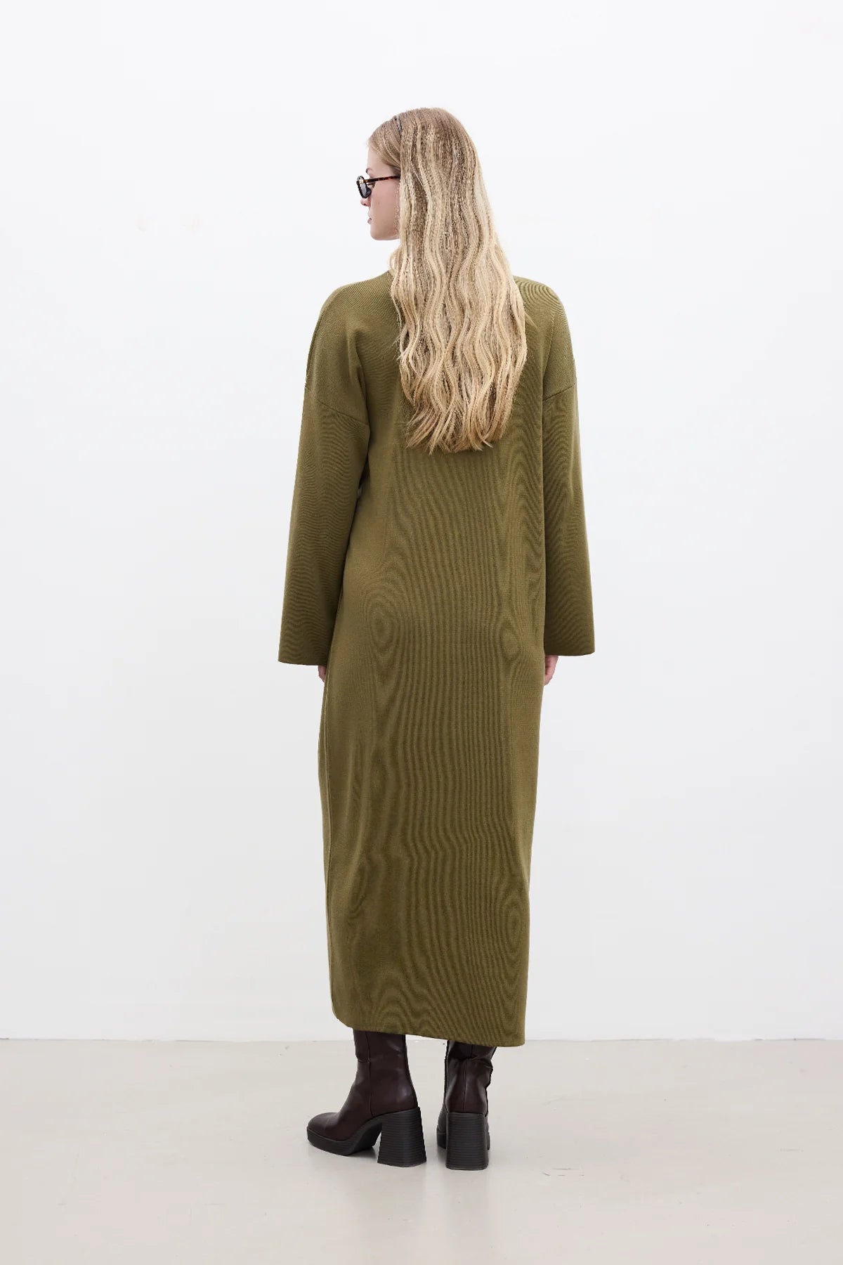 Tie Knit Dress Olive Green