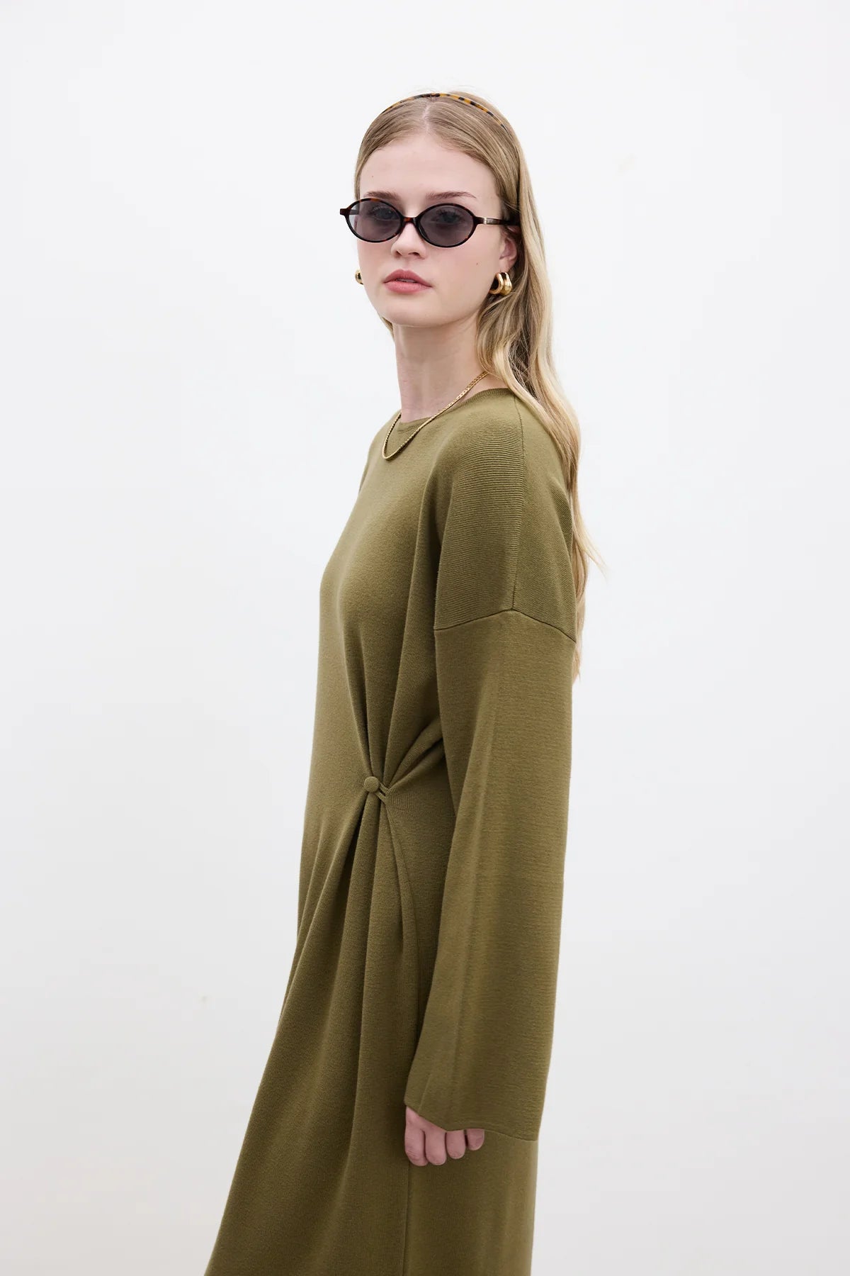 Tie Knit Dress Olive Green