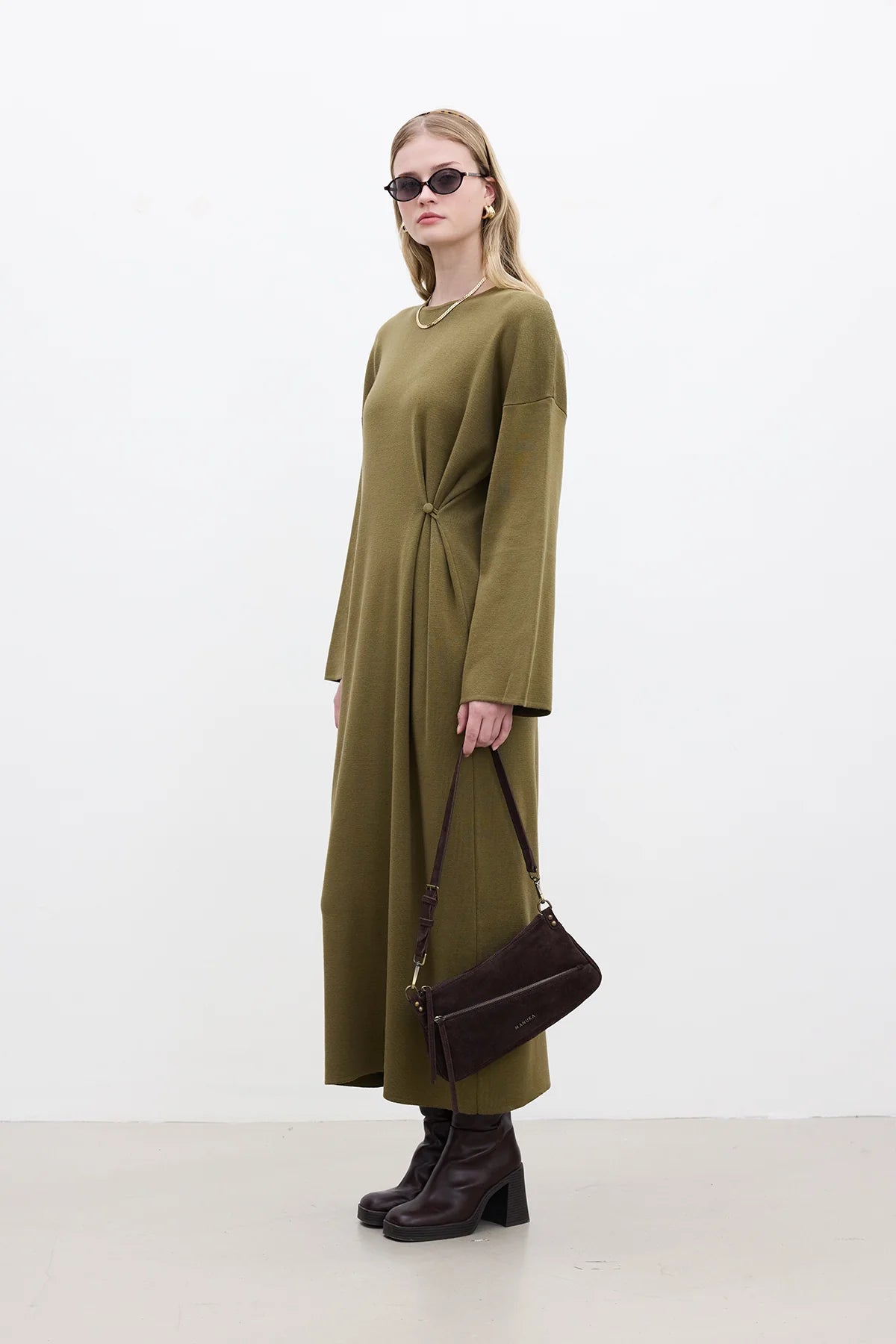 Tie Knit Dress Olive Green
