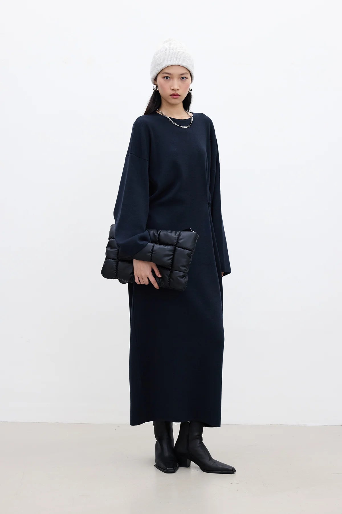 Tie Knit Dress Navy