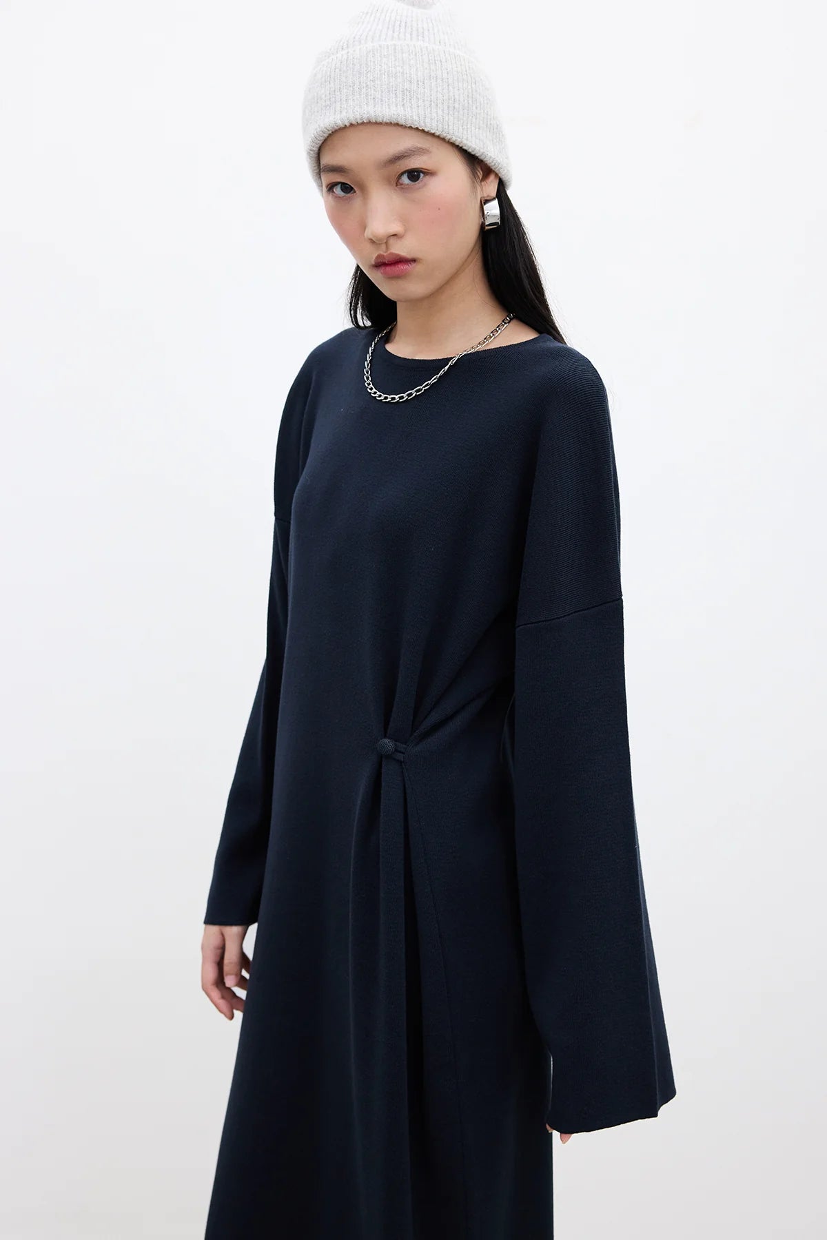 Tie Knit Dress Navy