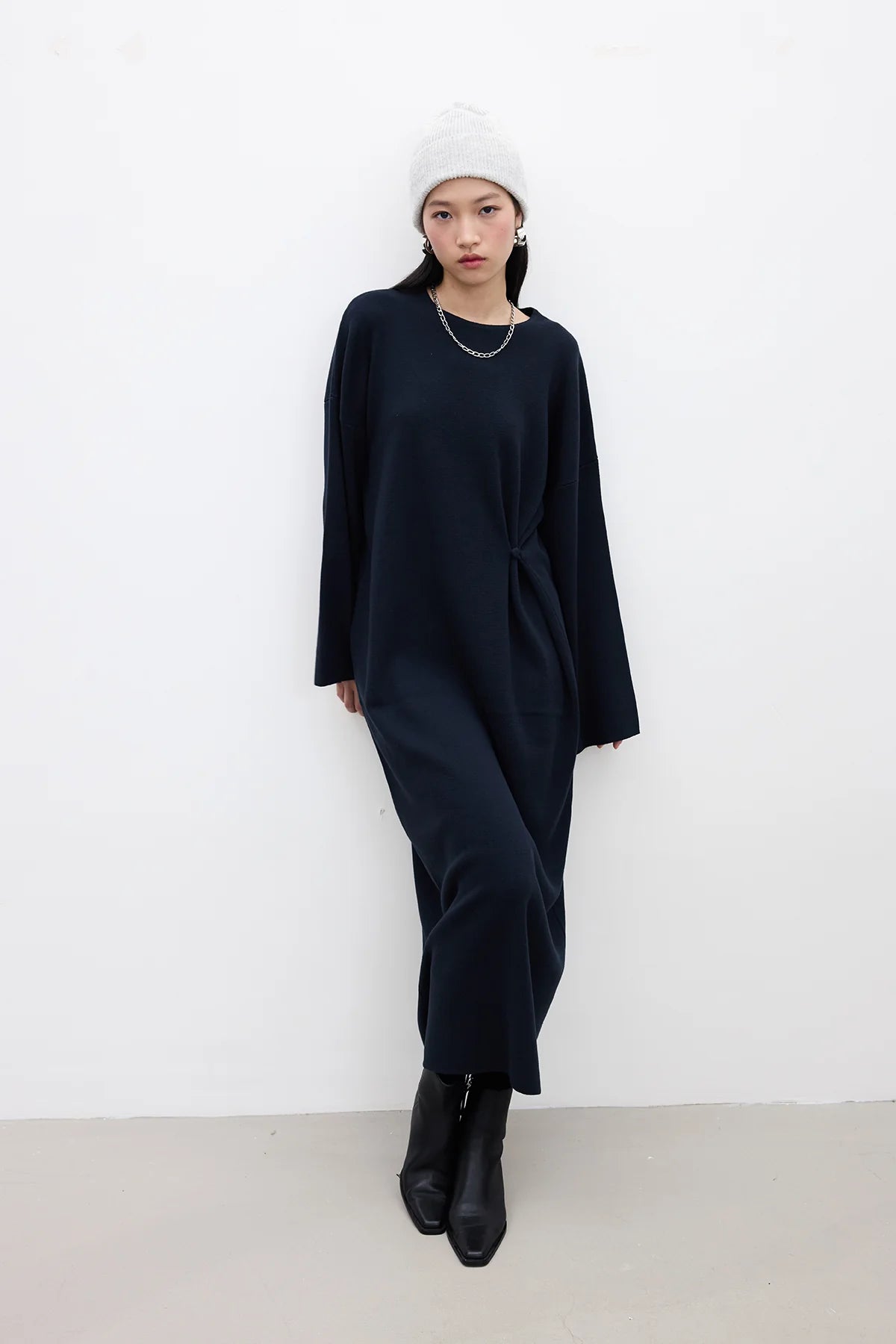 Tie Knit Dress Navy