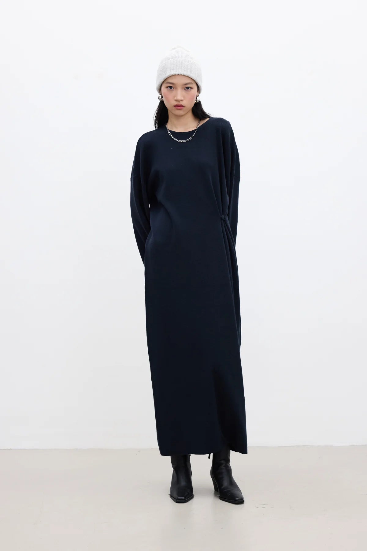 Tie Knit Dress Navy