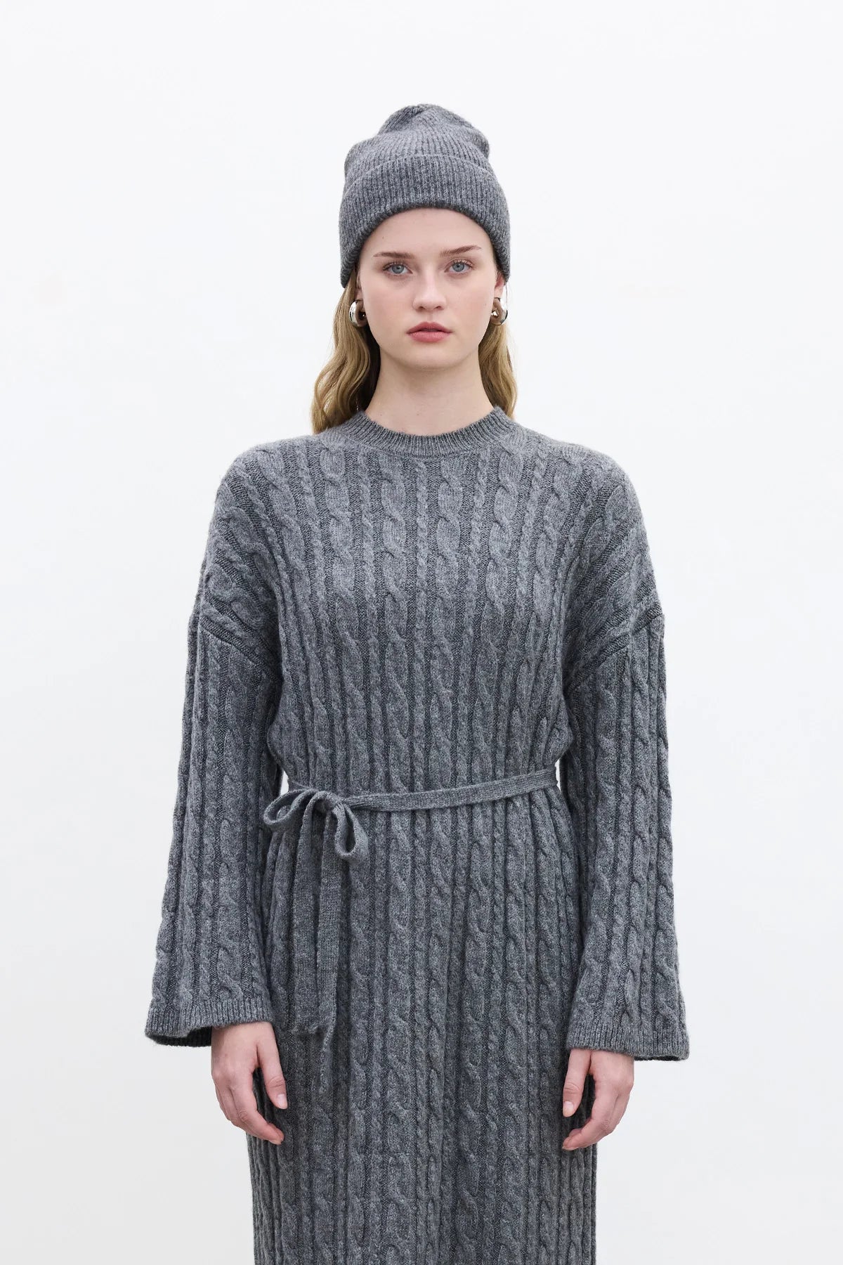 Cable Knit Sweater Dress Anthracite