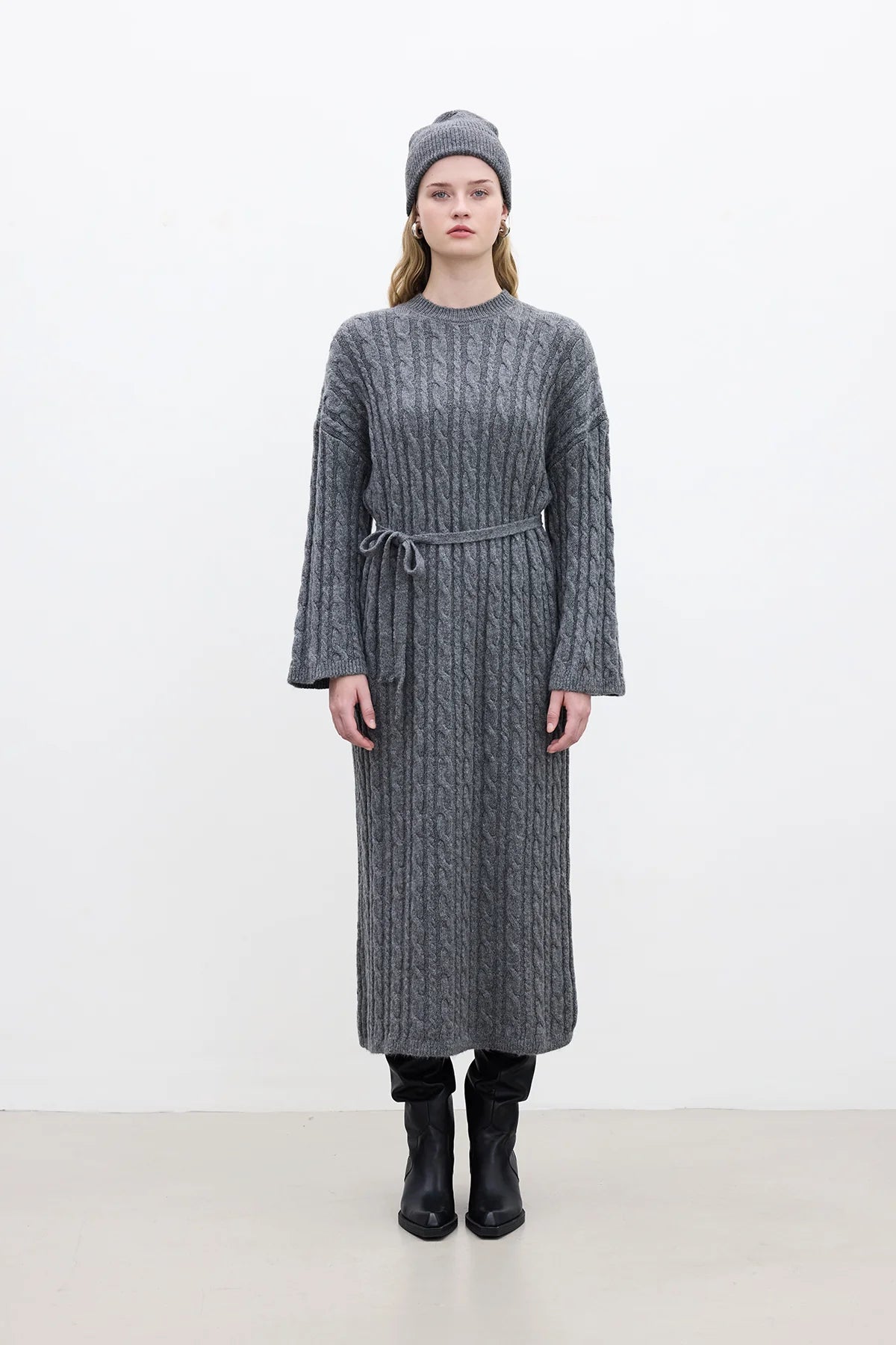 Cable Knit Sweater Dress Anthracite