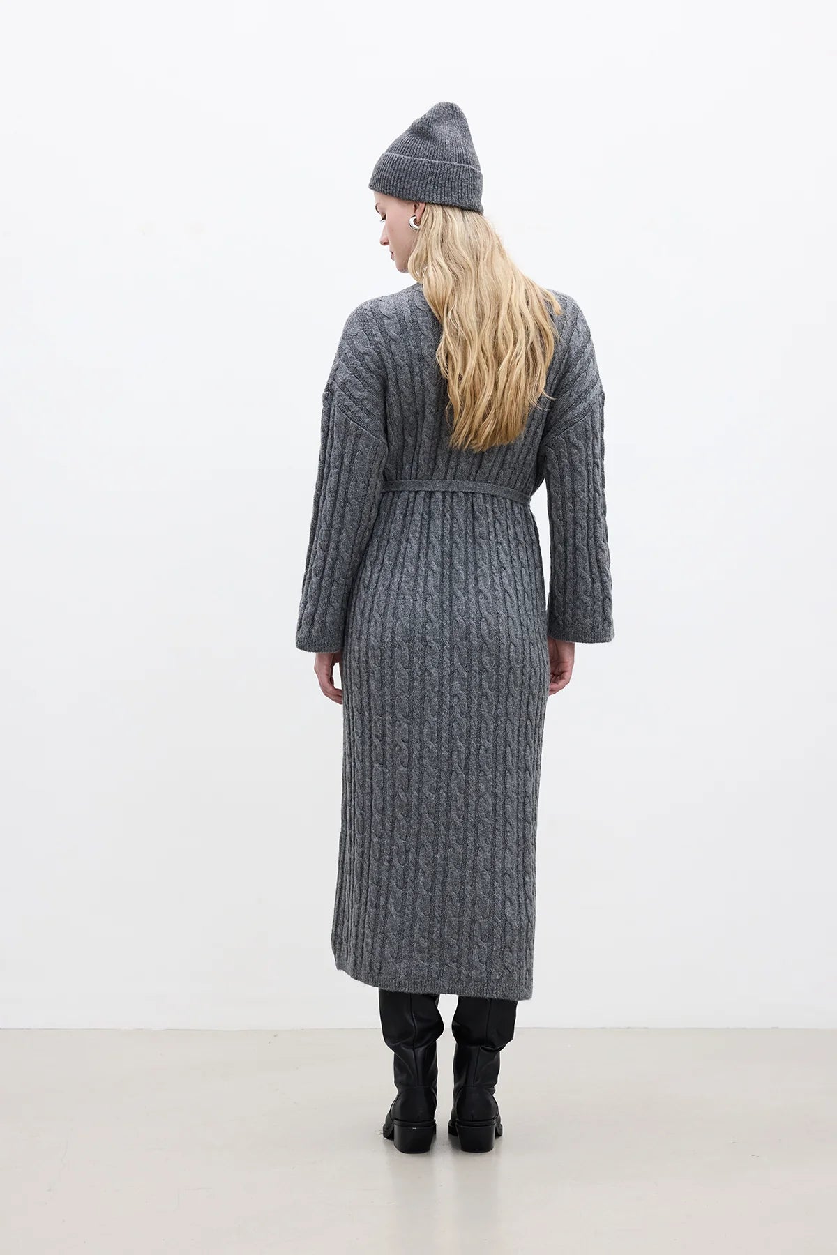 Cable Knit Sweater Dress Anthracite