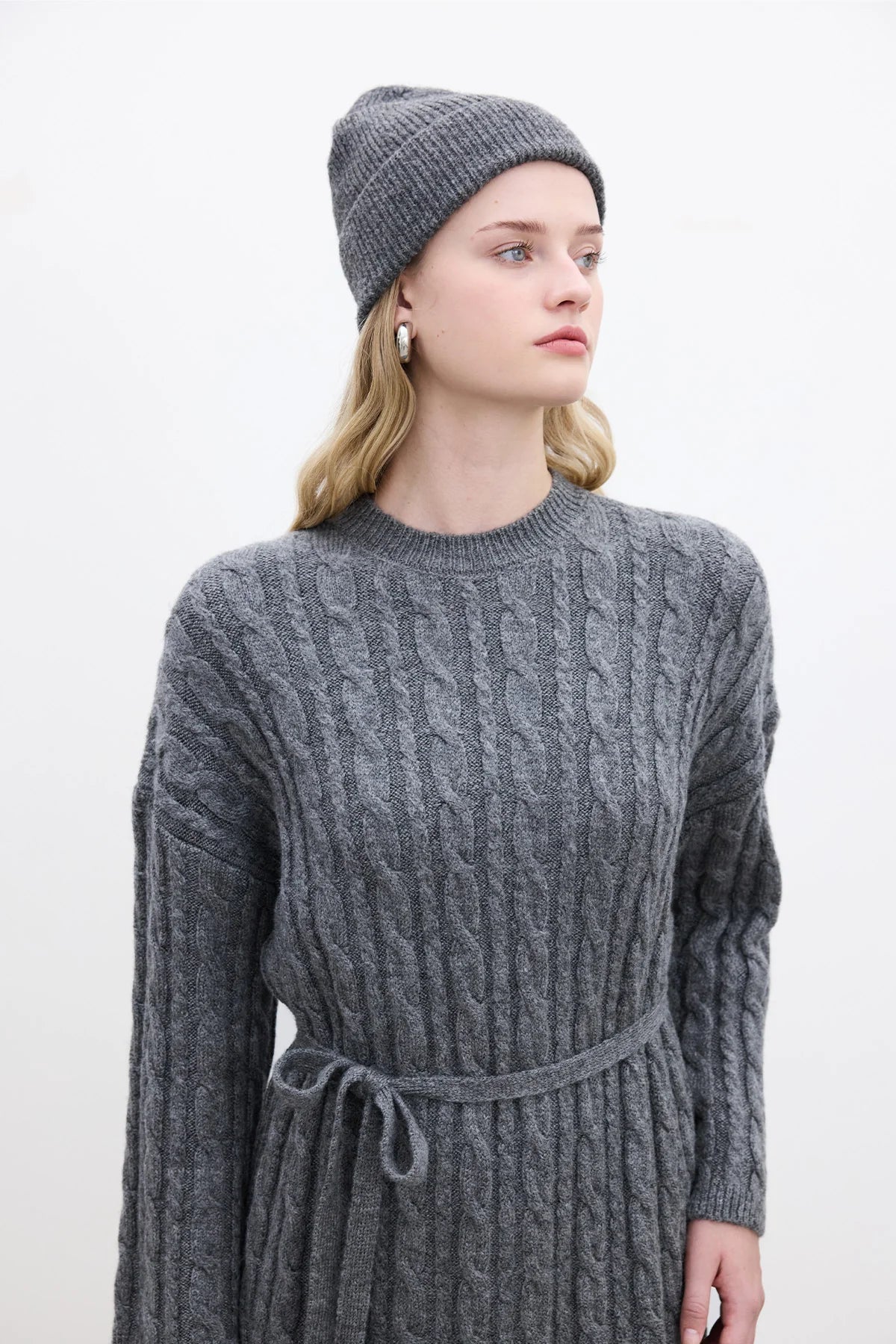 Cable Knit Sweater Dress Anthracite