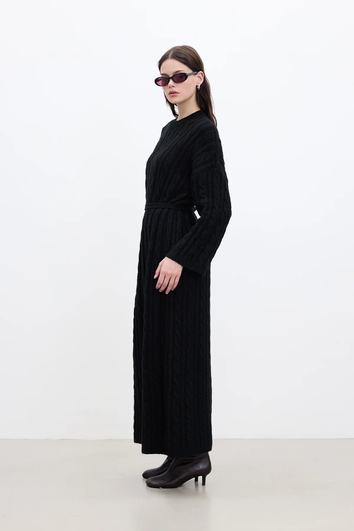 Cable Knit Sweater Dress Black