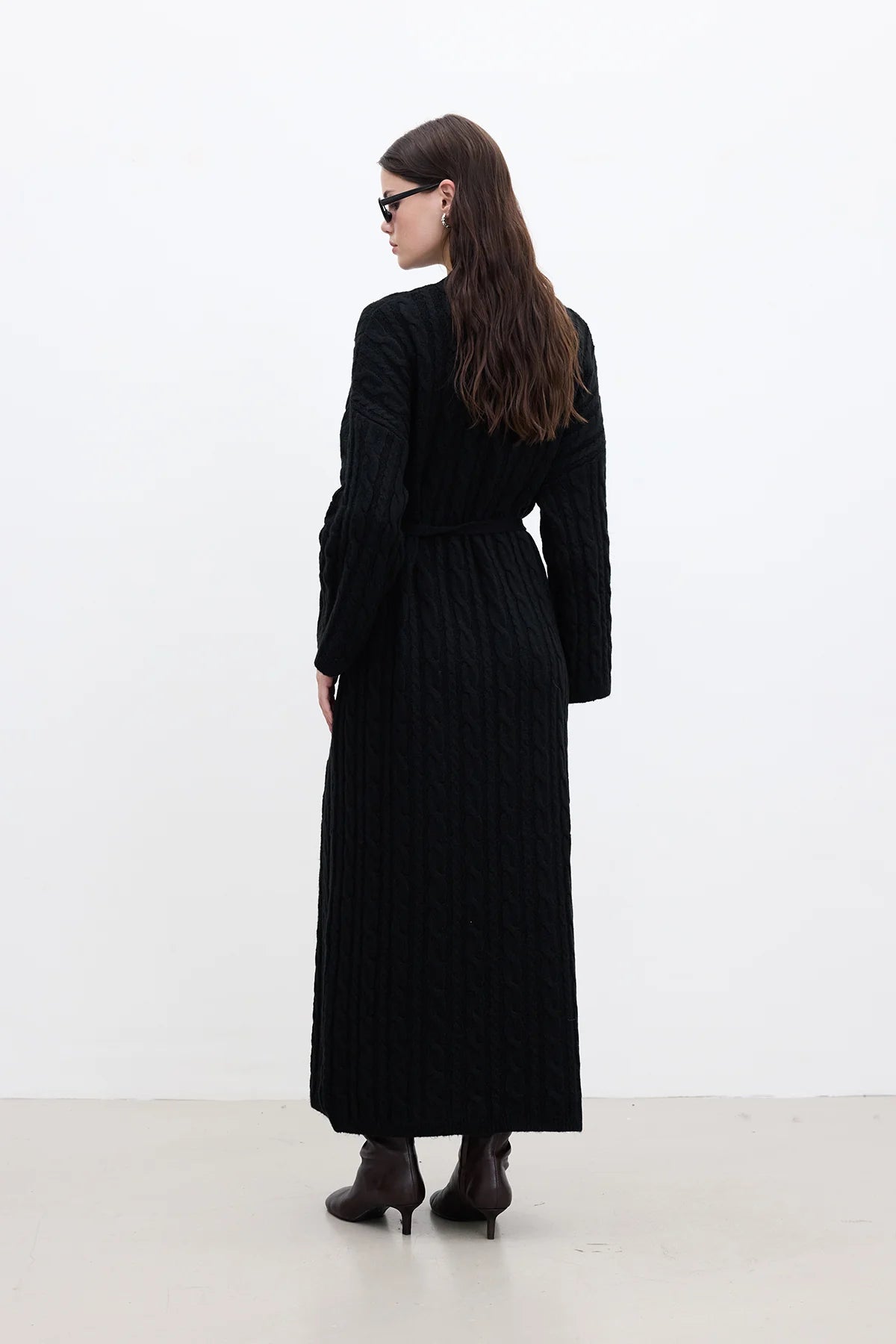 Cable Knit Sweater Dress Black