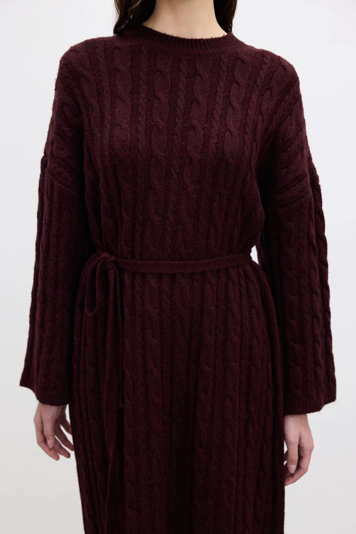 Cable Knit Sweater Dress Burgundy