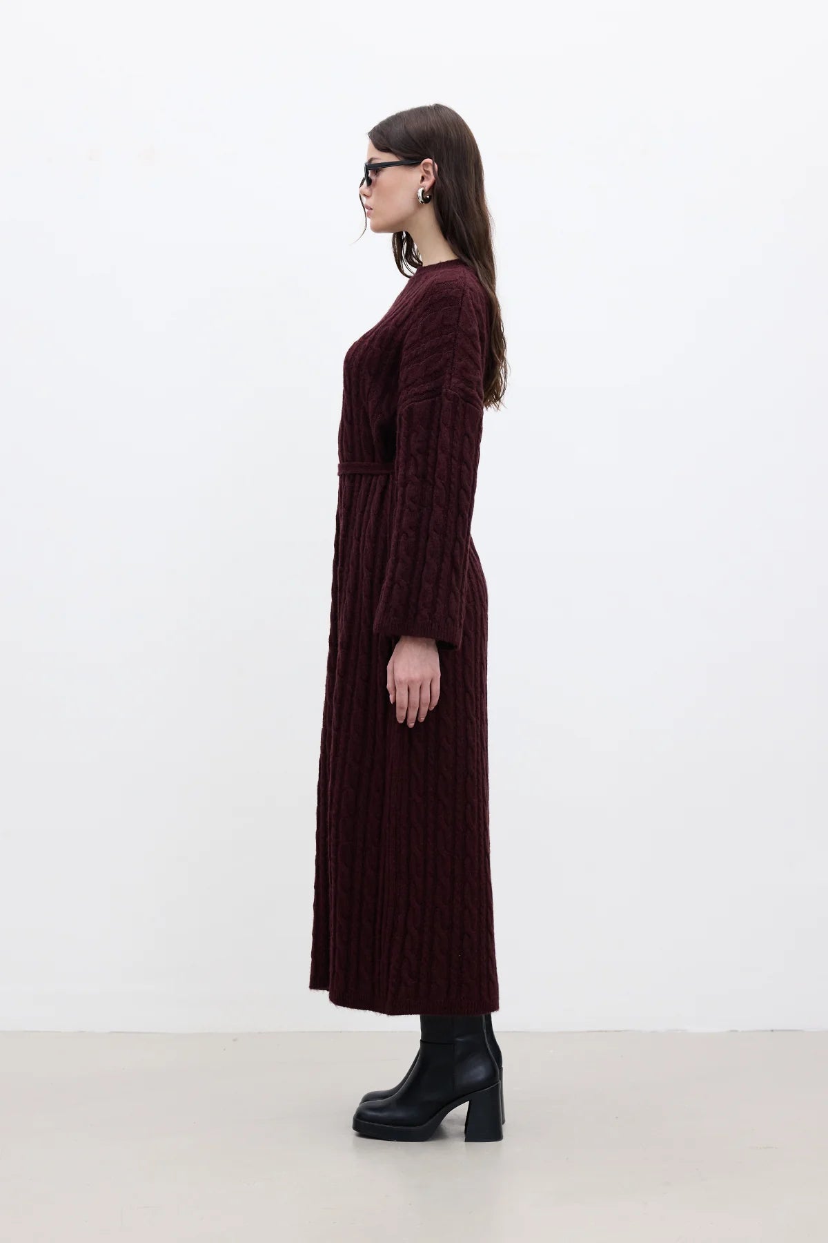 Cable Knit Sweater Dress Burgundy