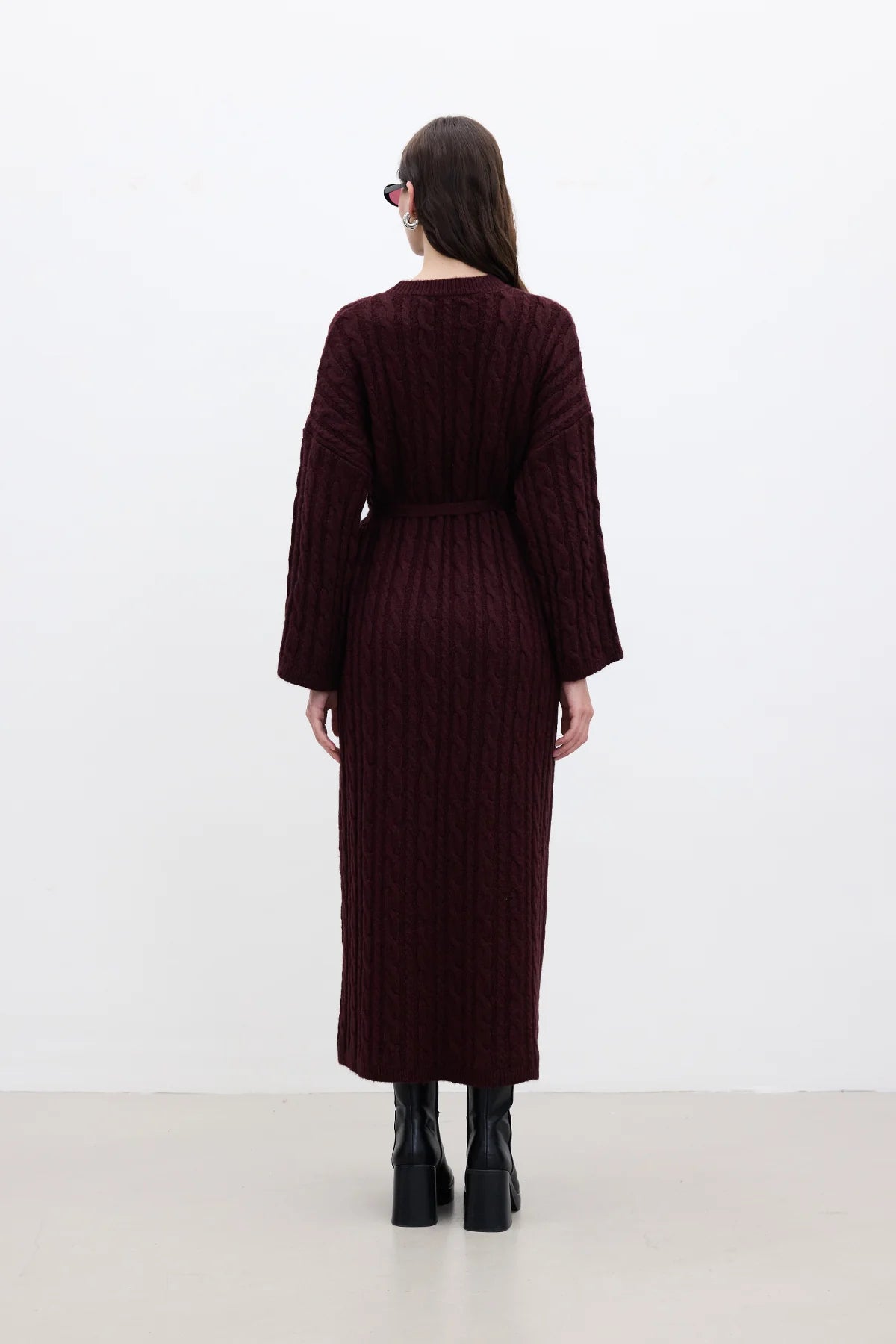 Cable Knit Sweater Dress Burgundy