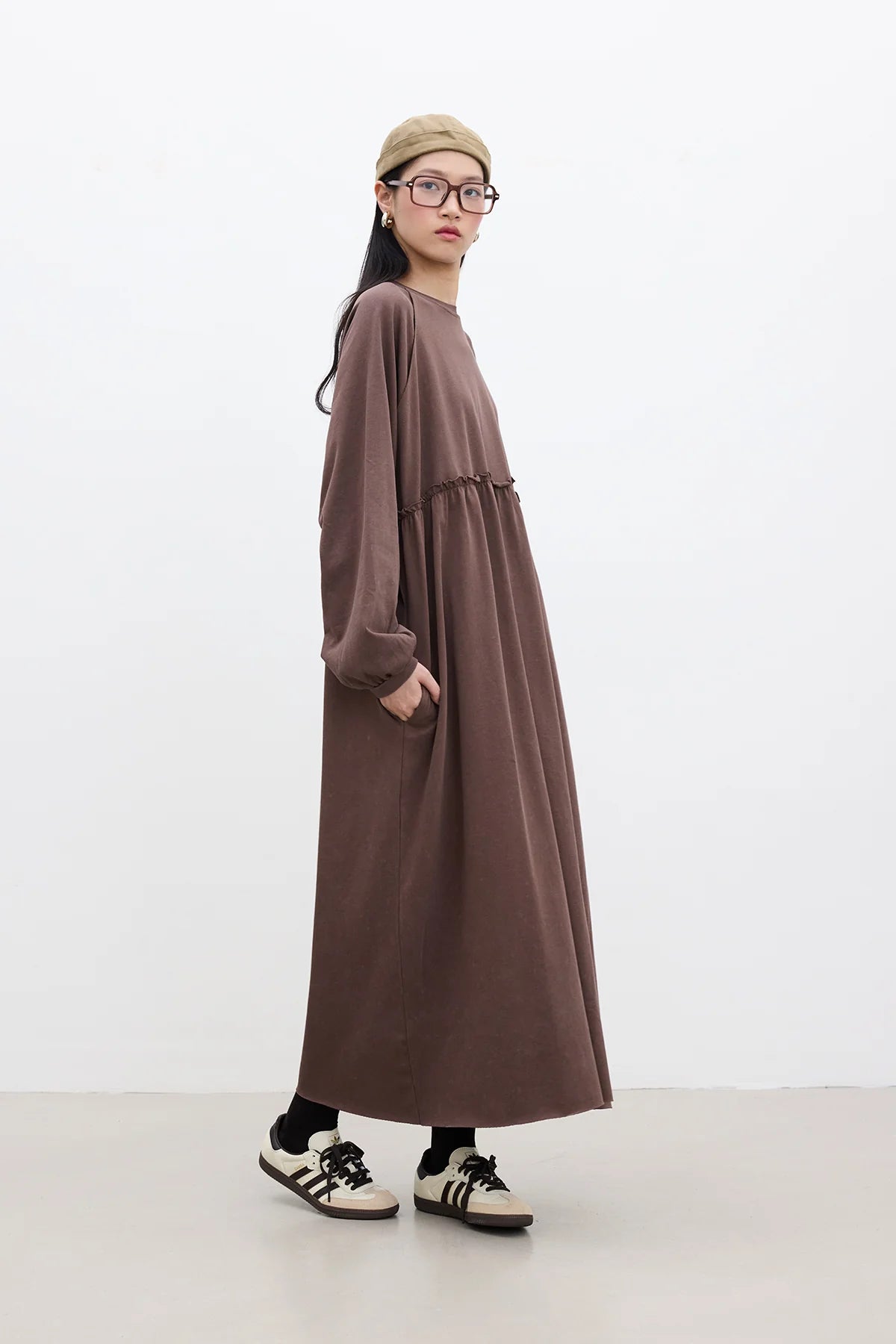 Oversized Ruched Dress Brown