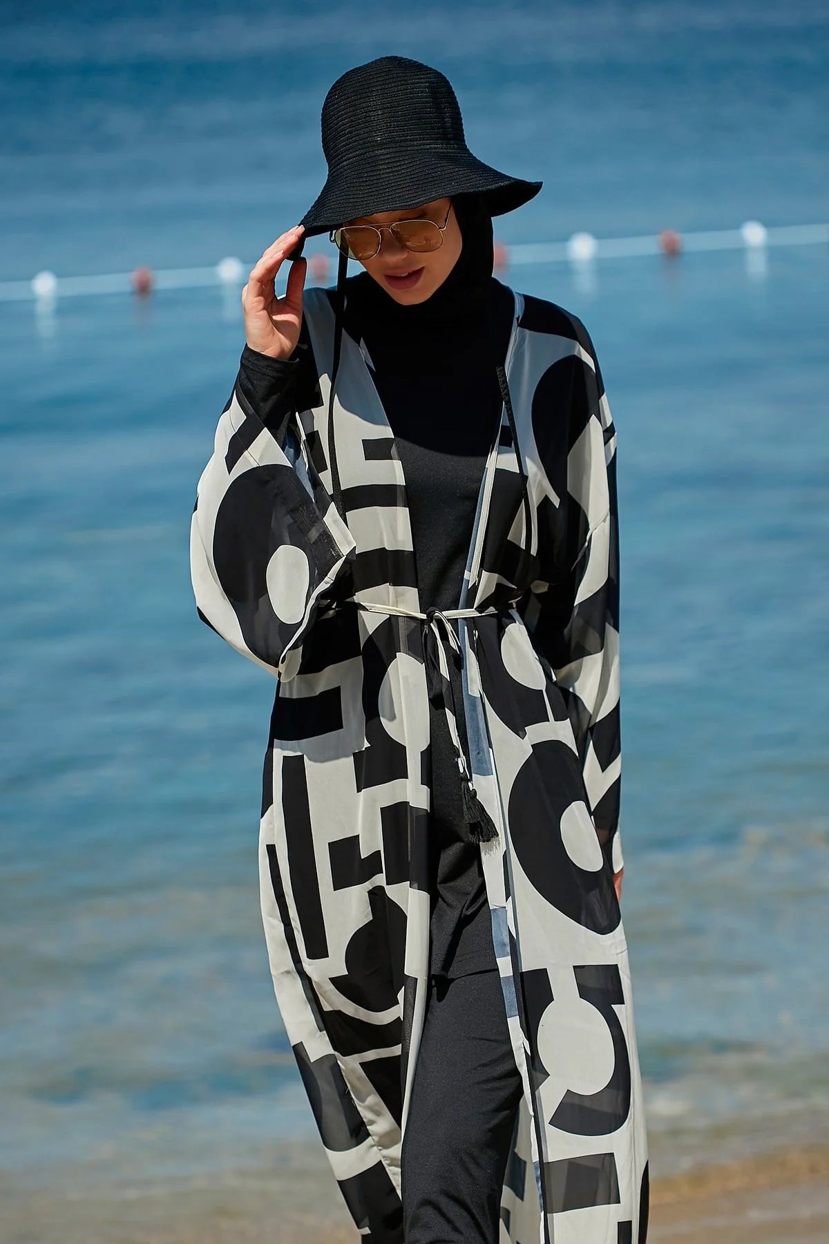 Black Geometric Beach Kimono