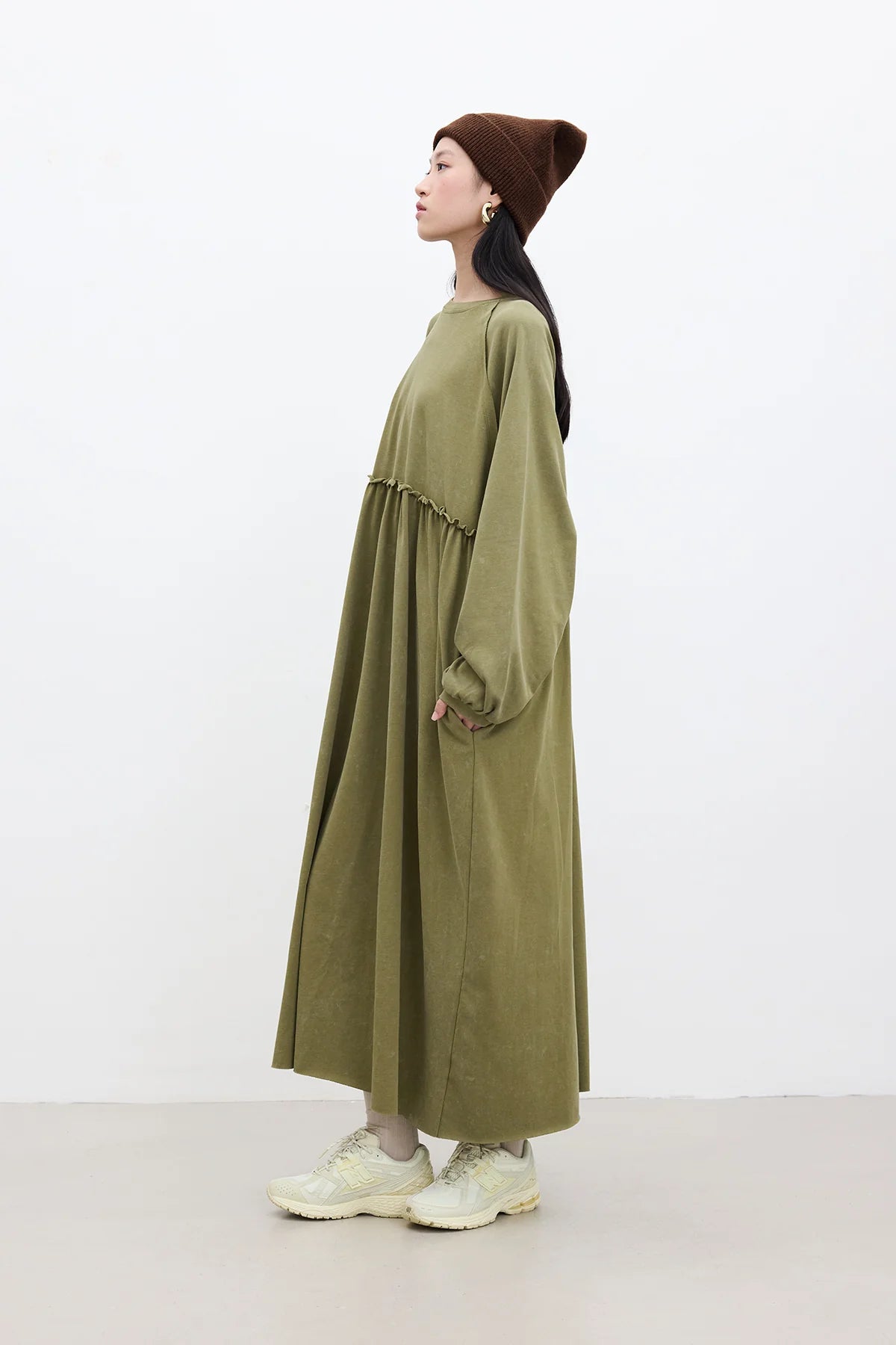 Oversized Ruched Dress Olive Green